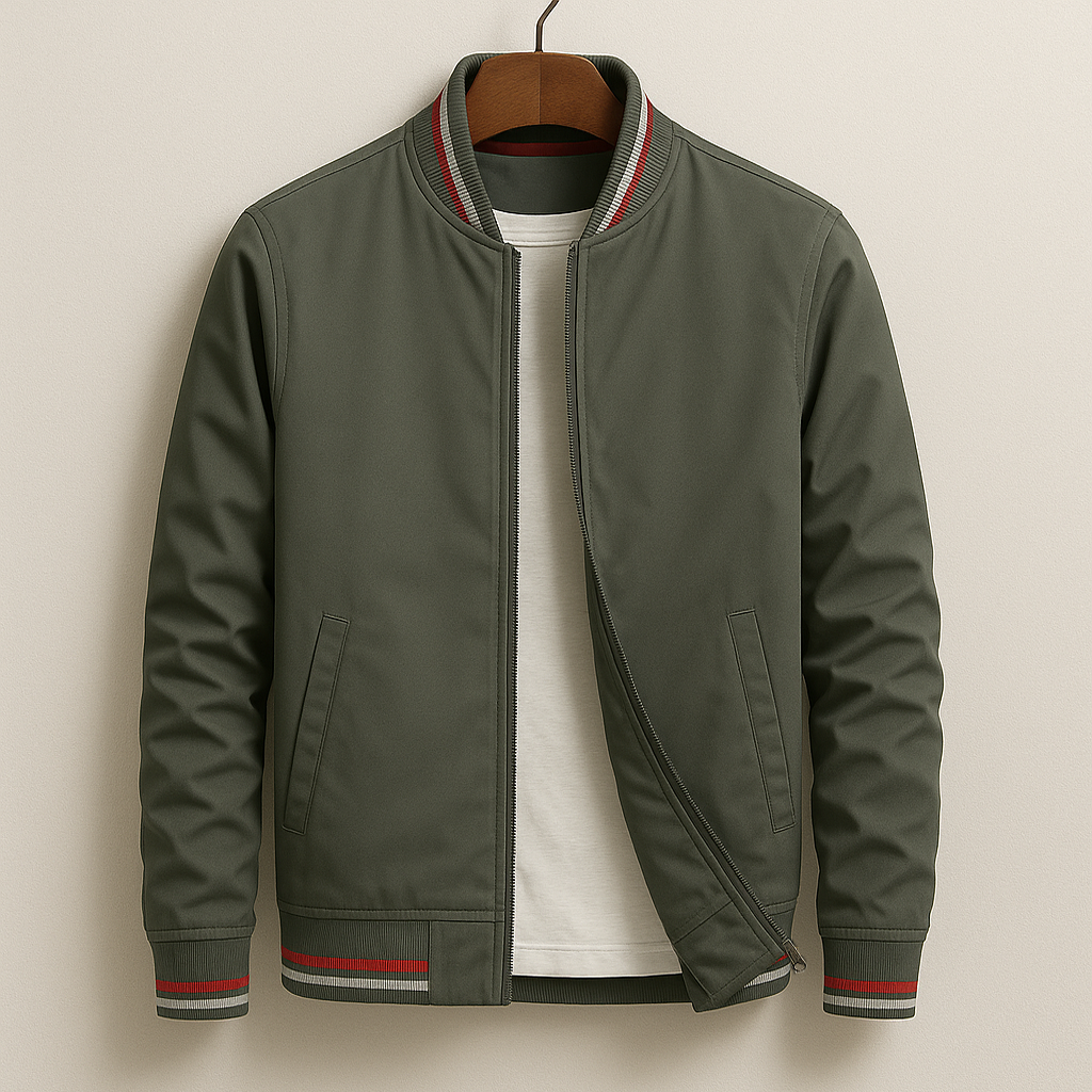 Colton - Men's Bomber Jacket with Striped Ribbed Trim