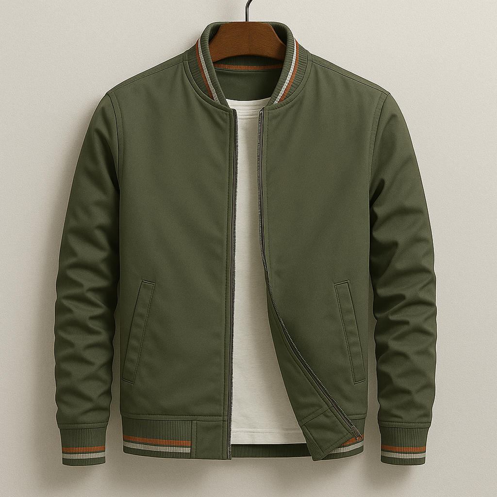 Colton - Men's Bomber Jacket with Striped Ribbed Trim
