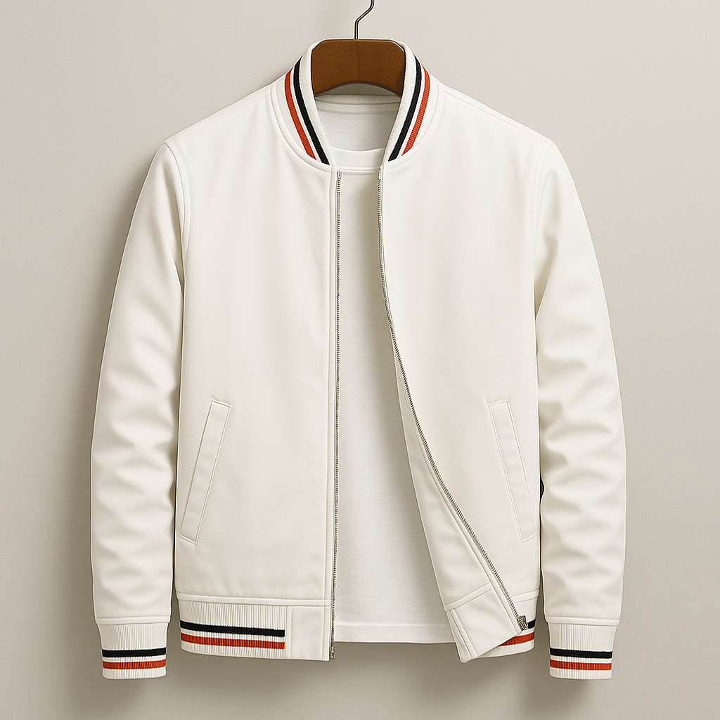 Colton - Men's Bomber Jacket with Striped Ribbed Trim