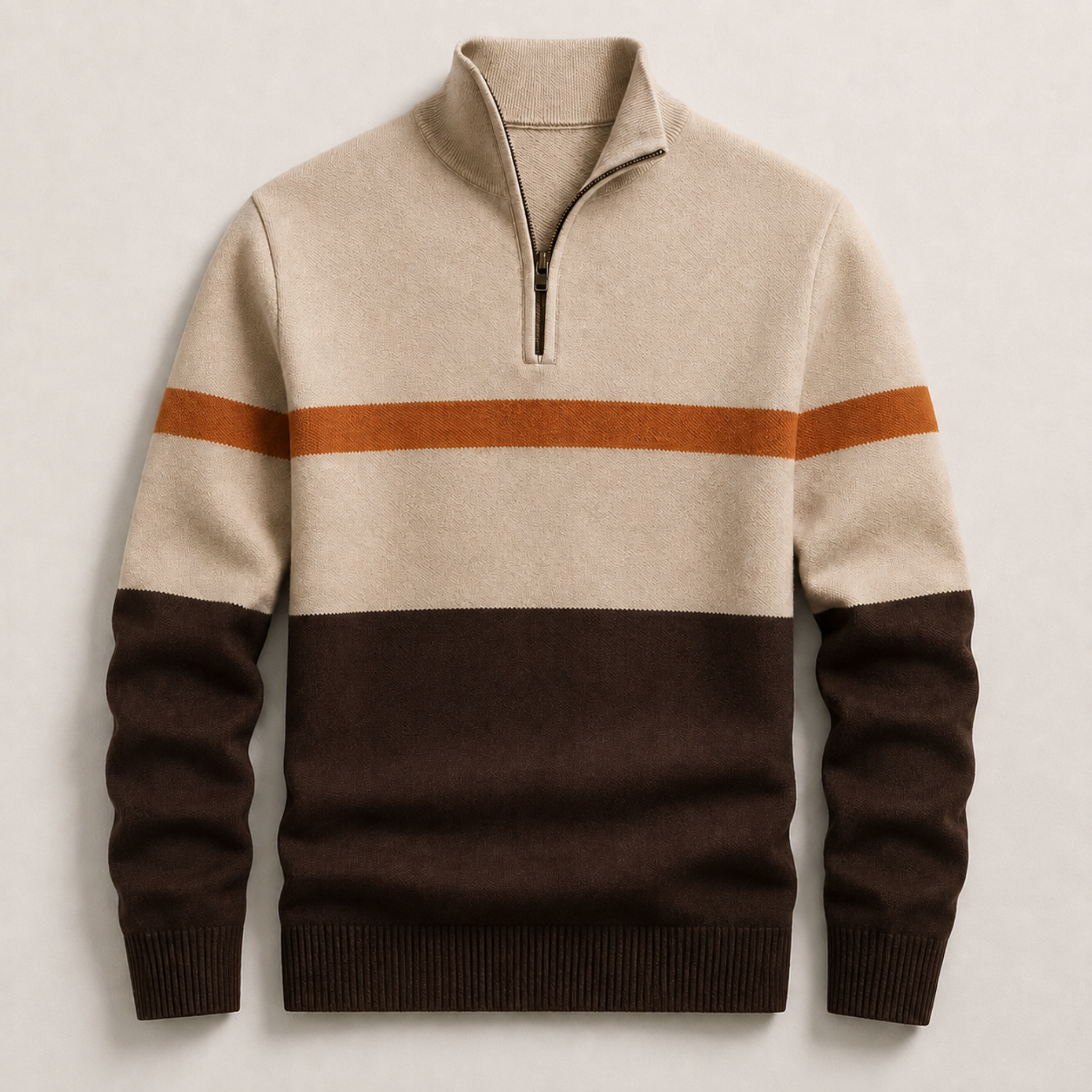 Arthur - Men's Colour-Block Quarter-Zip Jumper with Stripe Detail