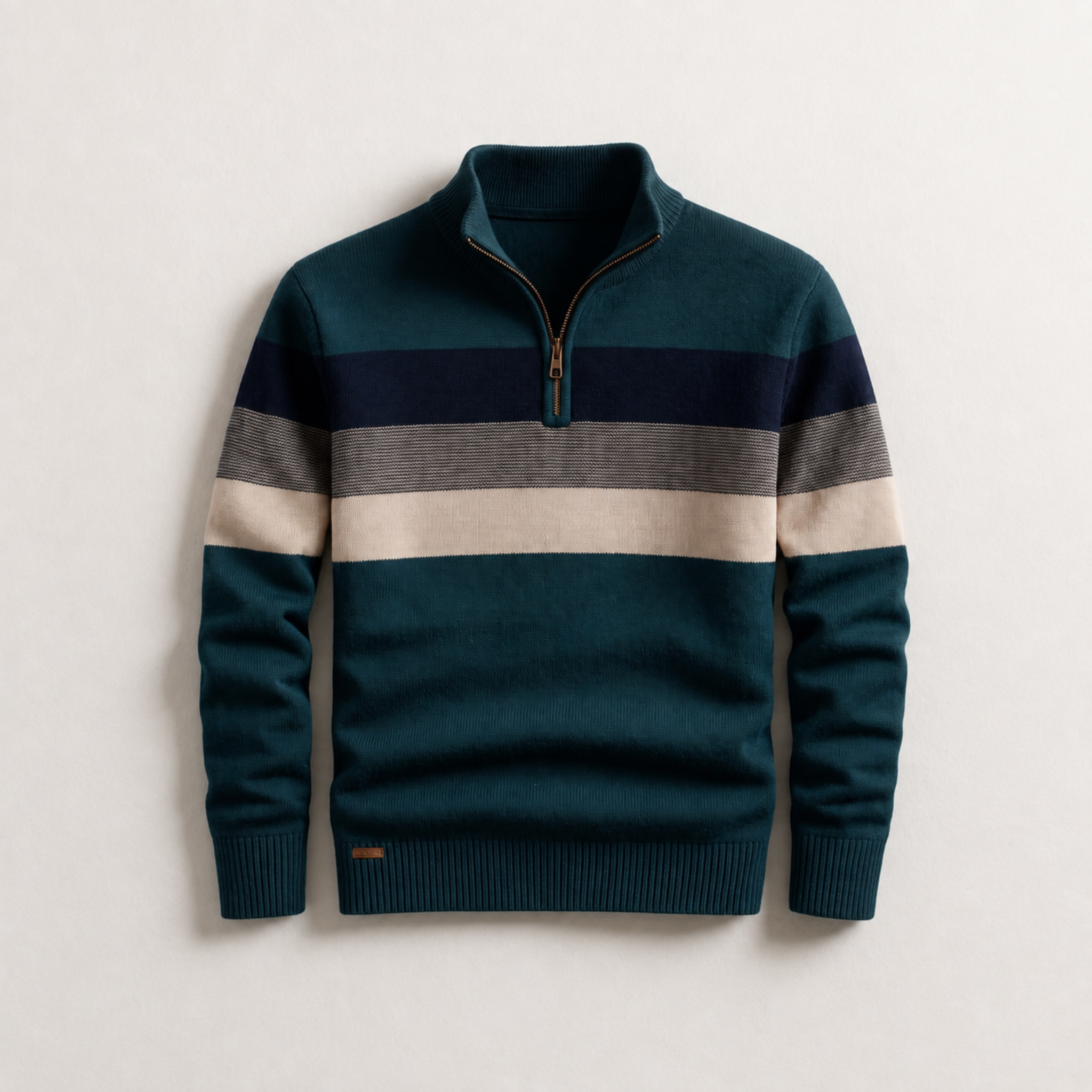 James - Men's Quarter-Zip Striped Knit Jumper with Ribbed Trim