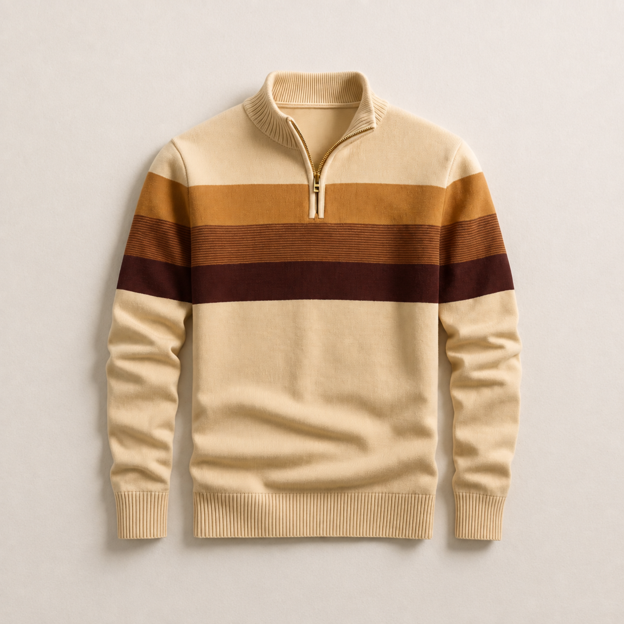 James - Men's Quarter-Zip Striped Knit Jumper with Ribbed Trim