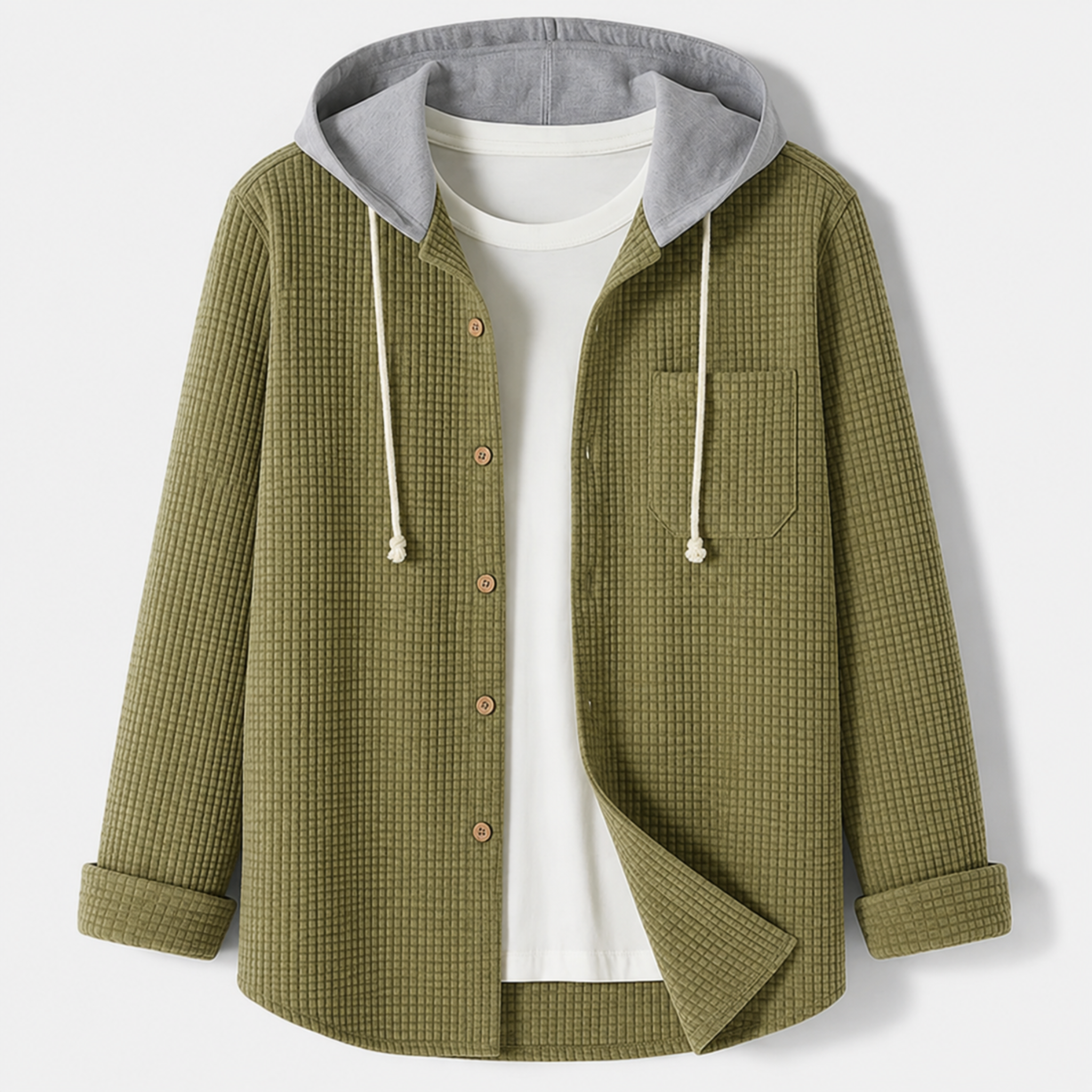 Charlie - Men's Ribbed Hooded Overshirt with Contrast Hood