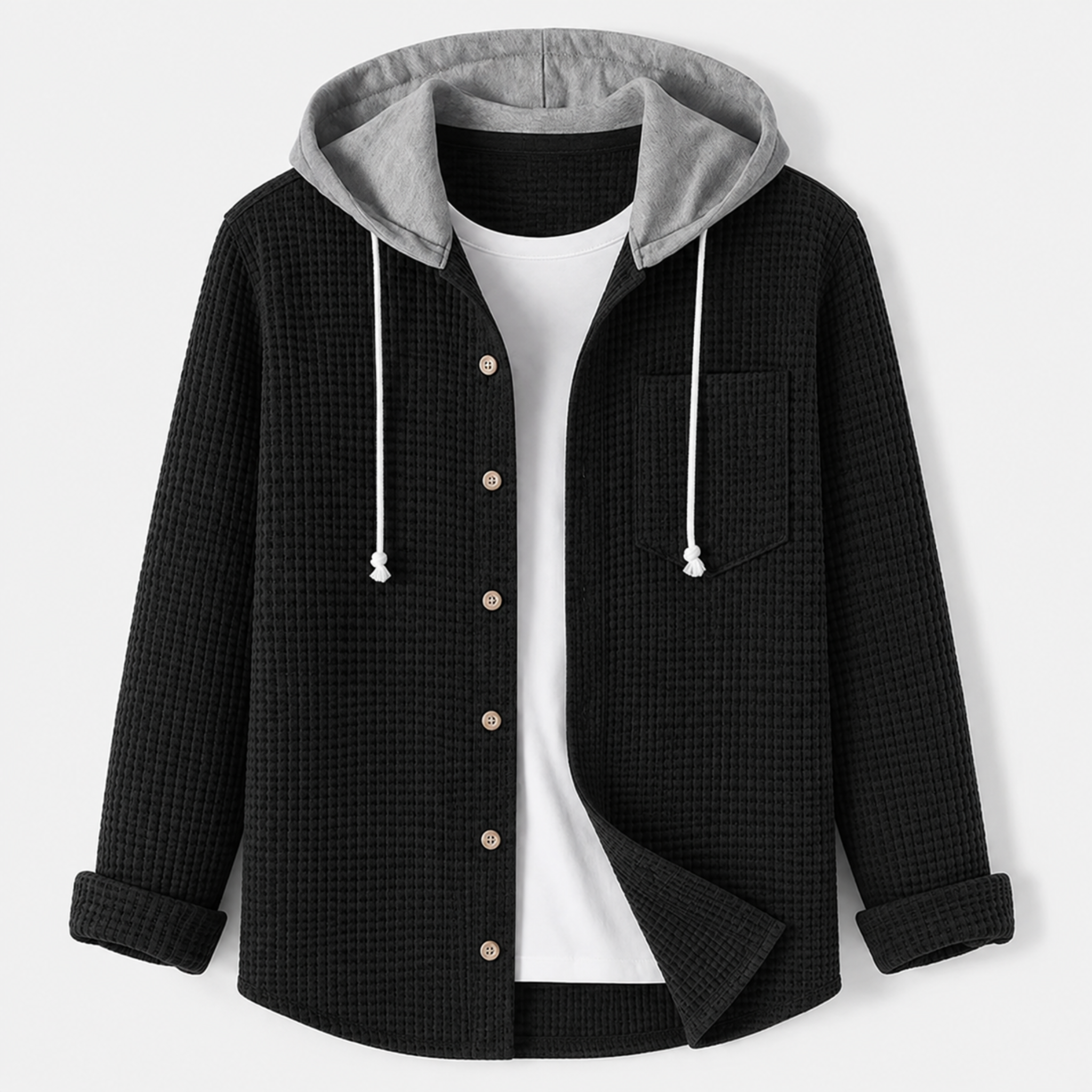 Charlie - Men's Ribbed Hooded Overshirt with Contrast Hood