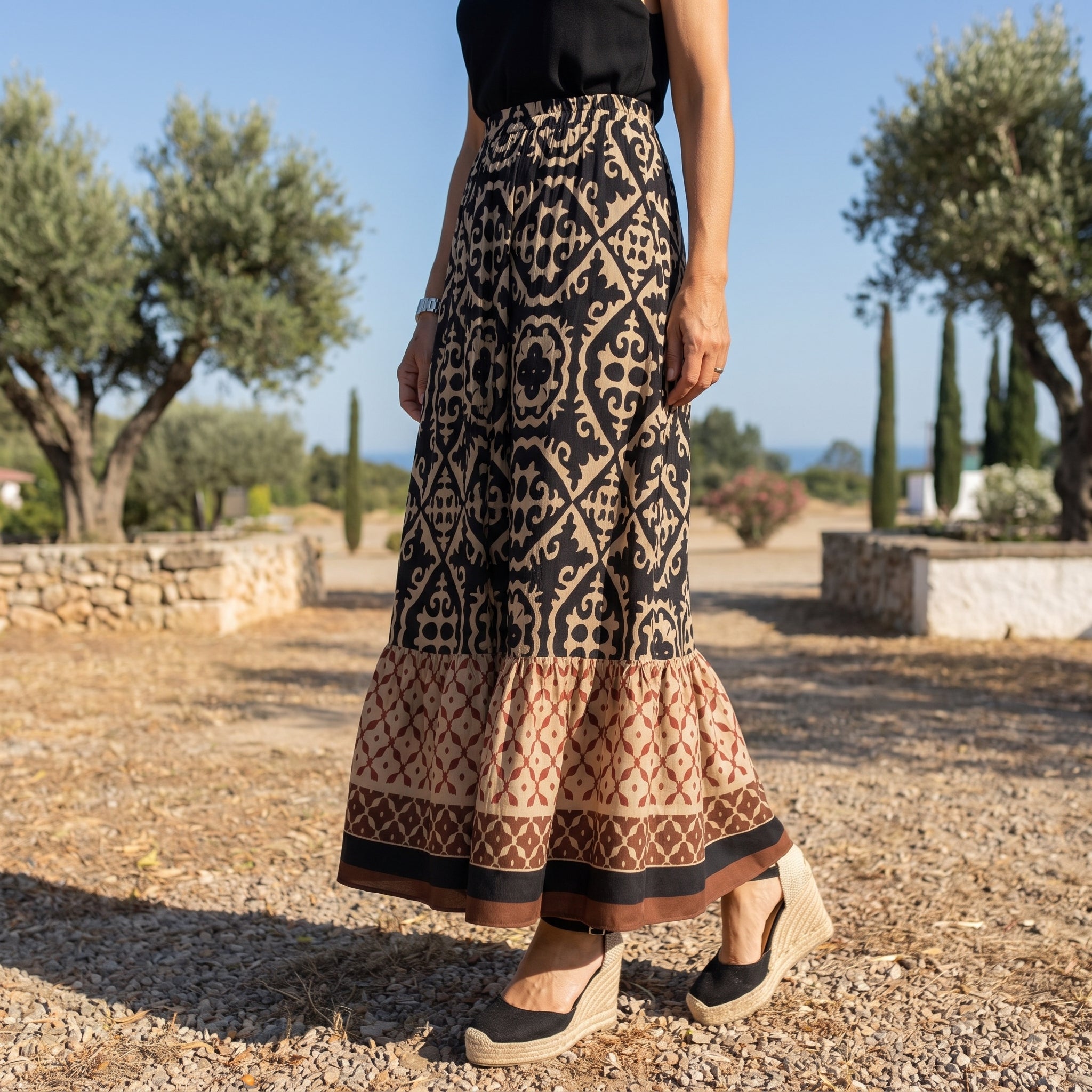Beatrice - Women's Summer Printed Tiered Ruffle Maxi Skirt