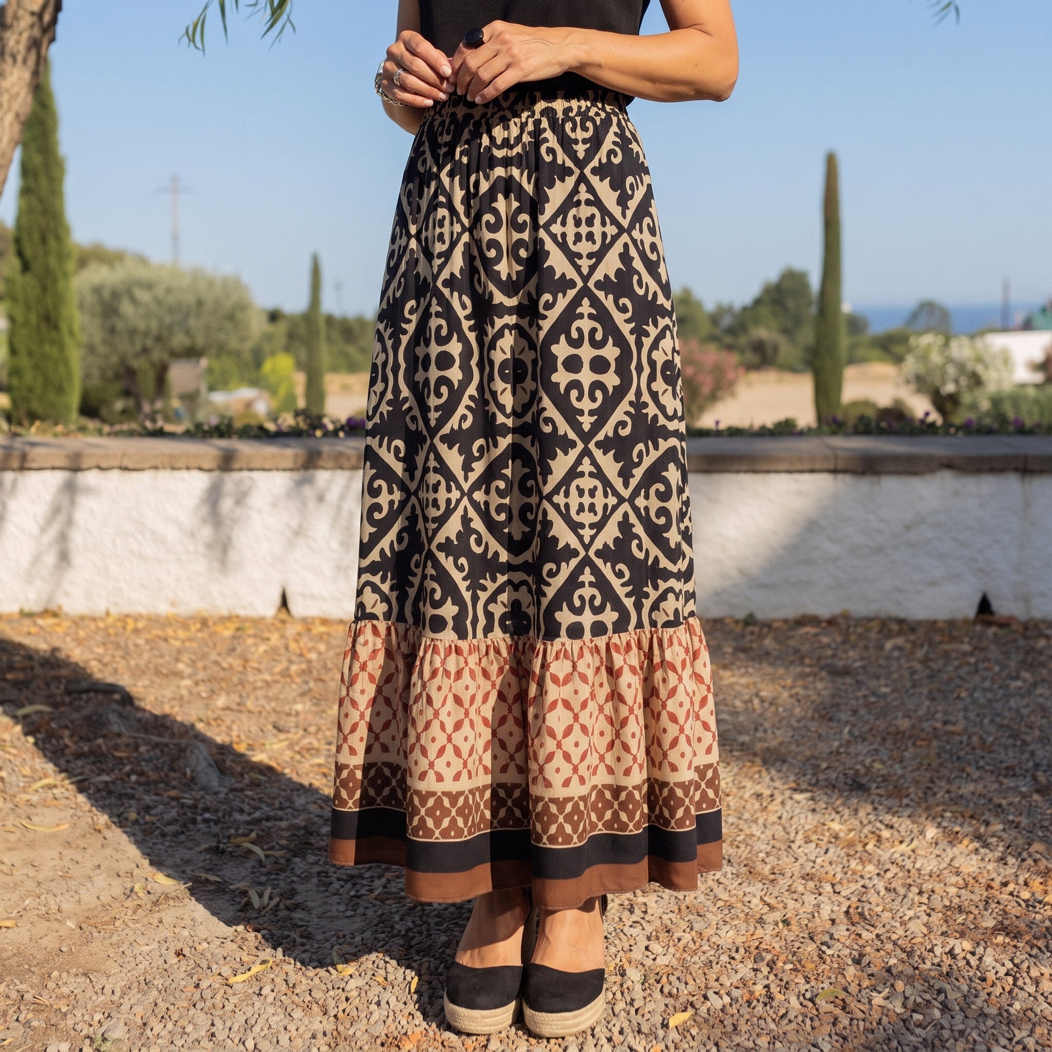 Beatrice - Women's Summer Printed Tiered Ruffle Maxi Skirt