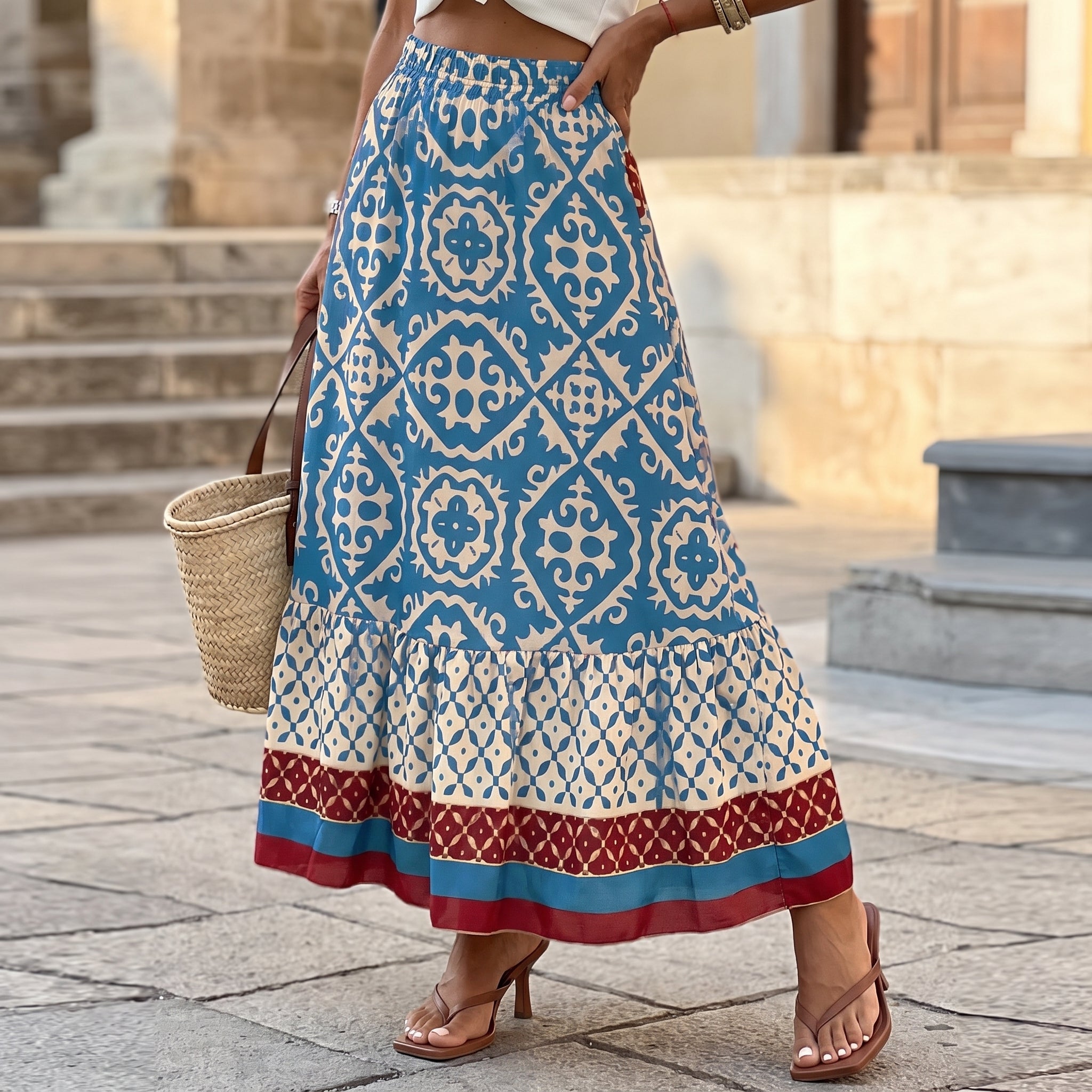 Beatrice - Women's Summer Printed Tiered Ruffle Maxi Skirt