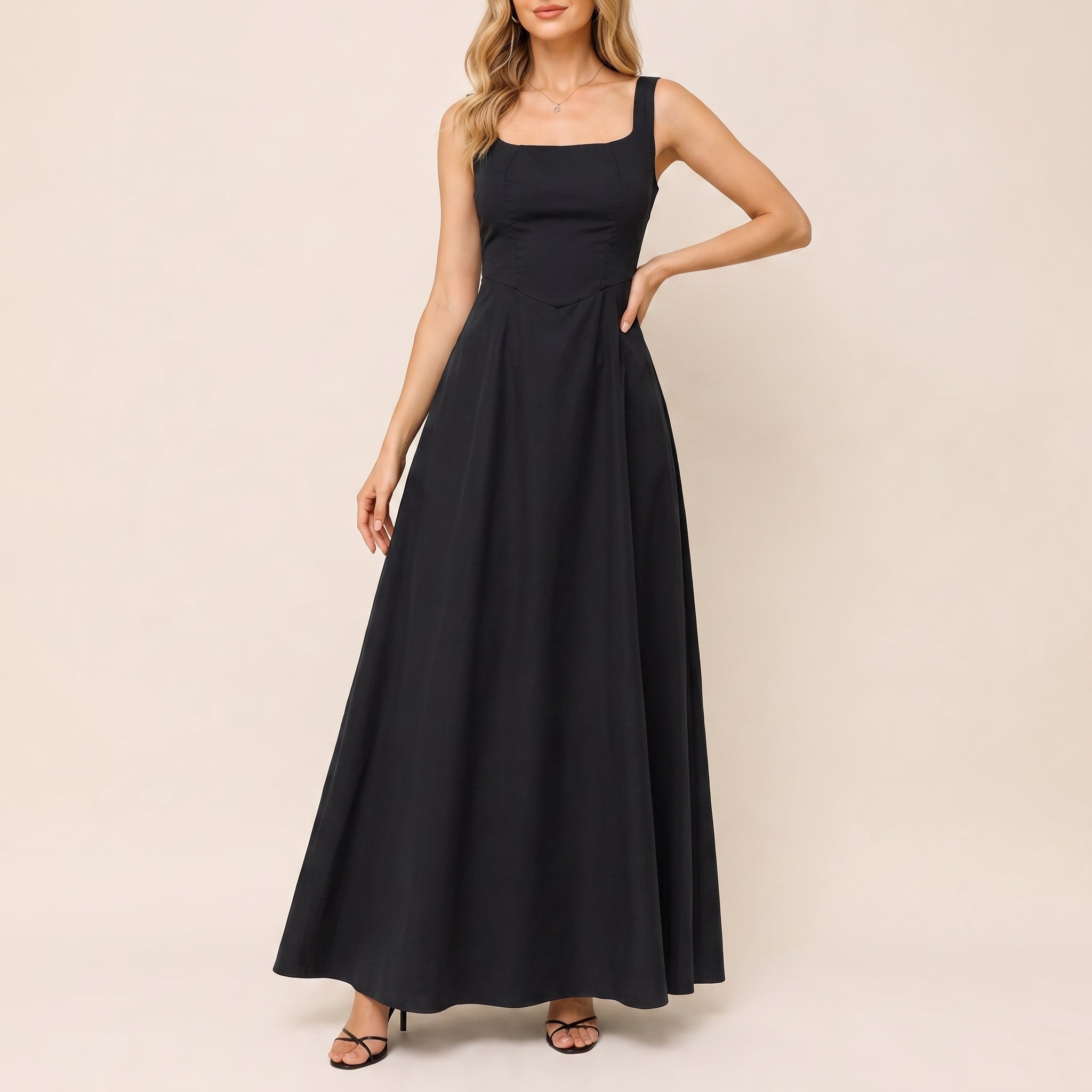 Victoria - Women's Evening Square Neck Ruched Bodice Maxi Dress