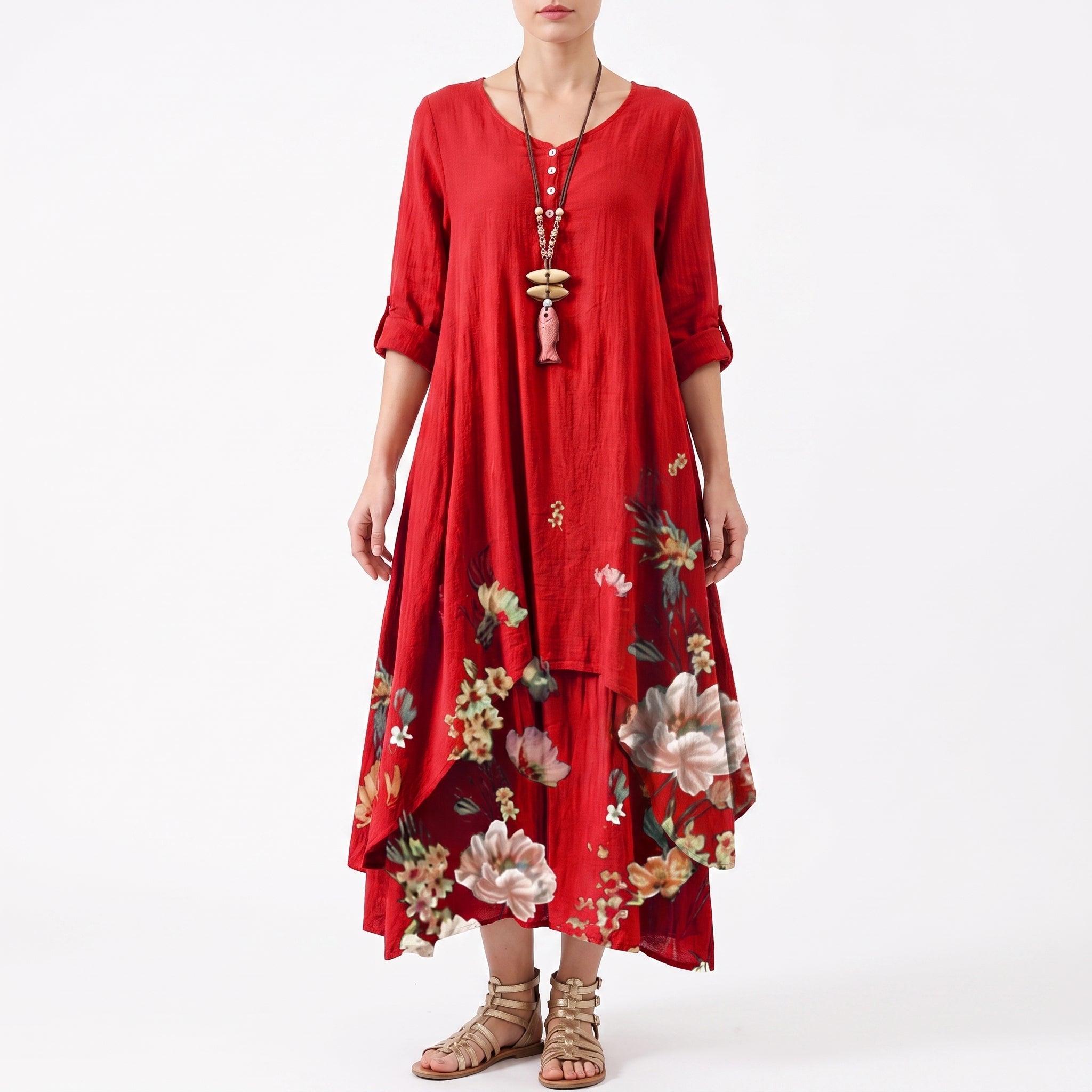 Emma - Women's Summer Floral Border Print Maxi Dress