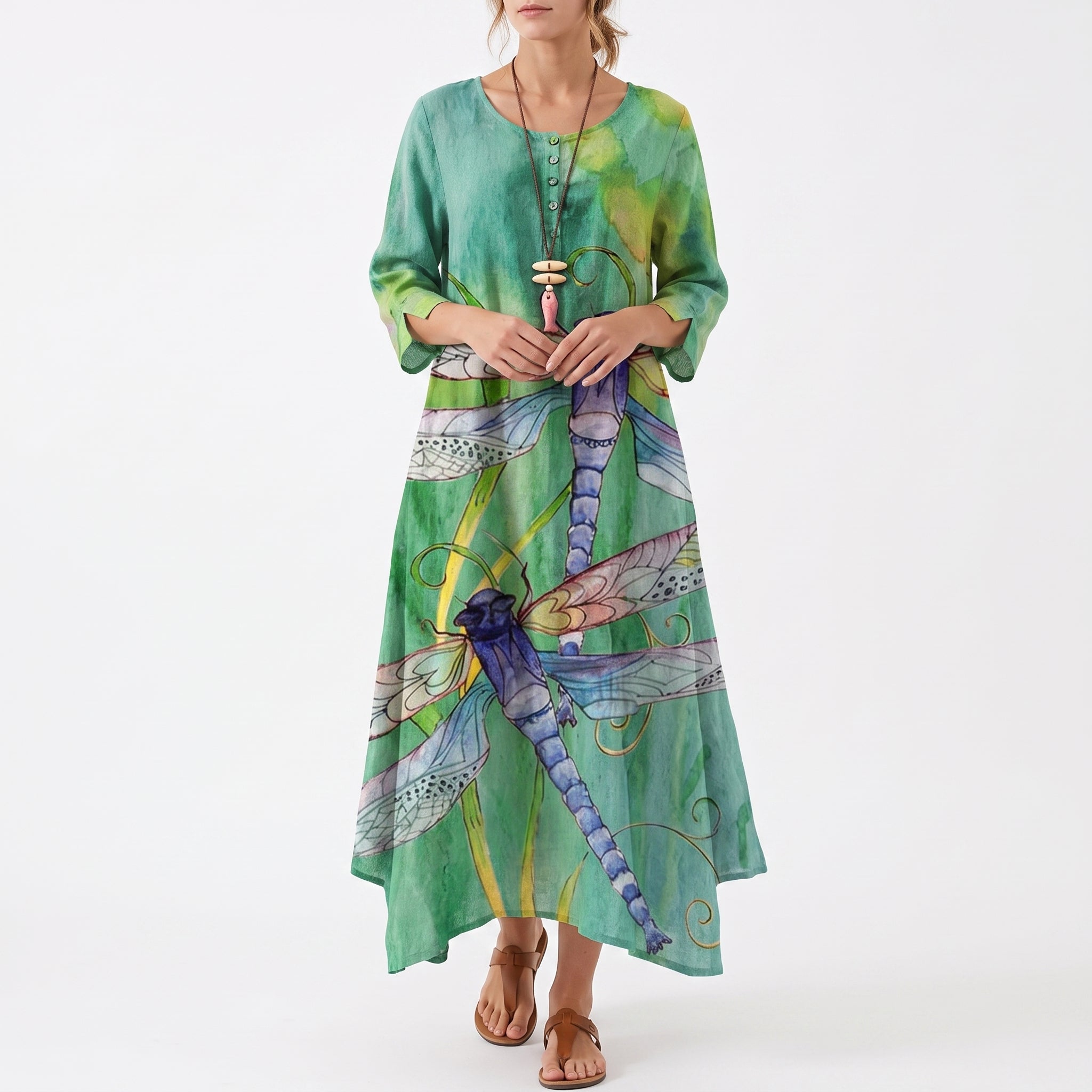 Emma - Women's Summer Floral Border Print Maxi Dress