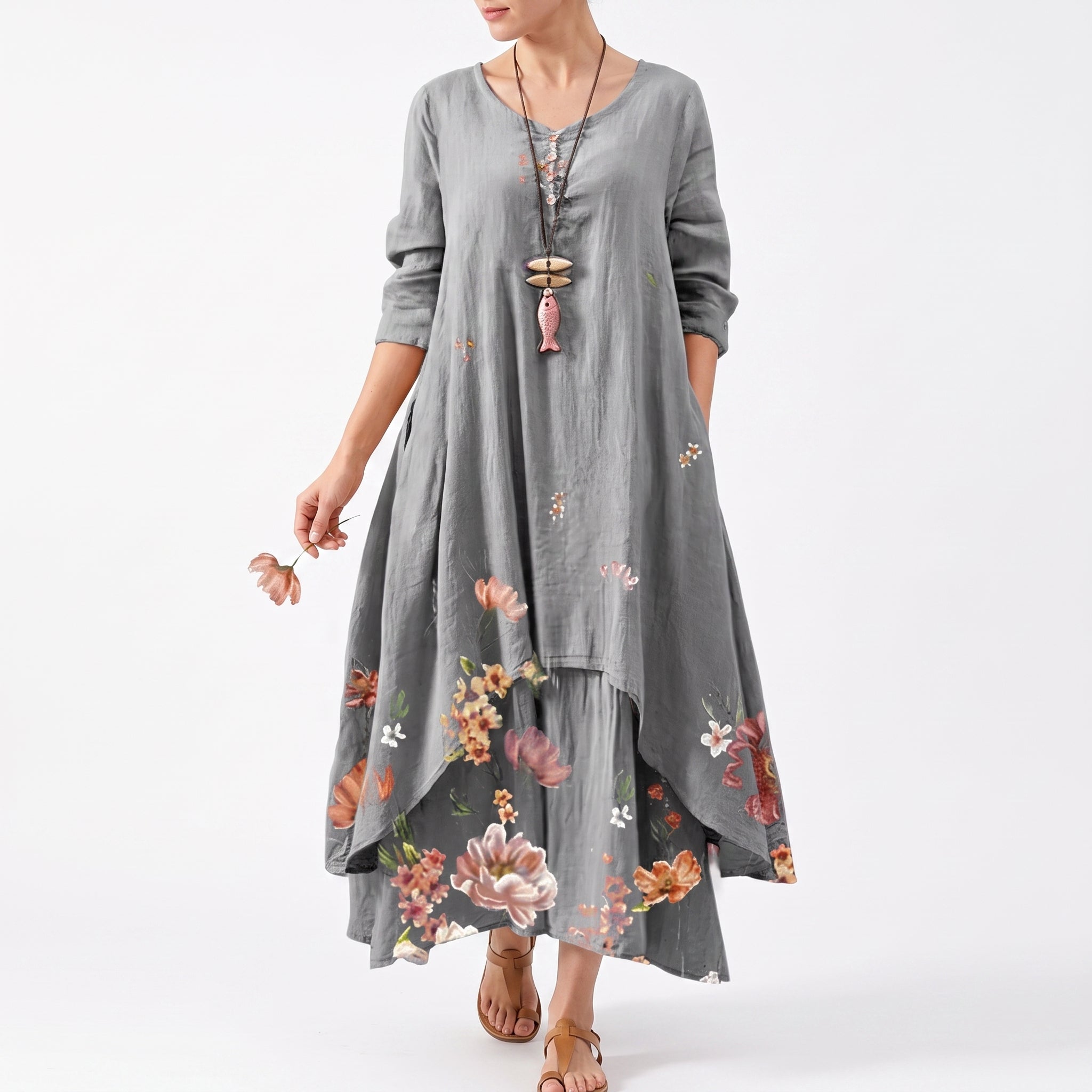 Emma - Women's Summer Floral Border Print Maxi Dress