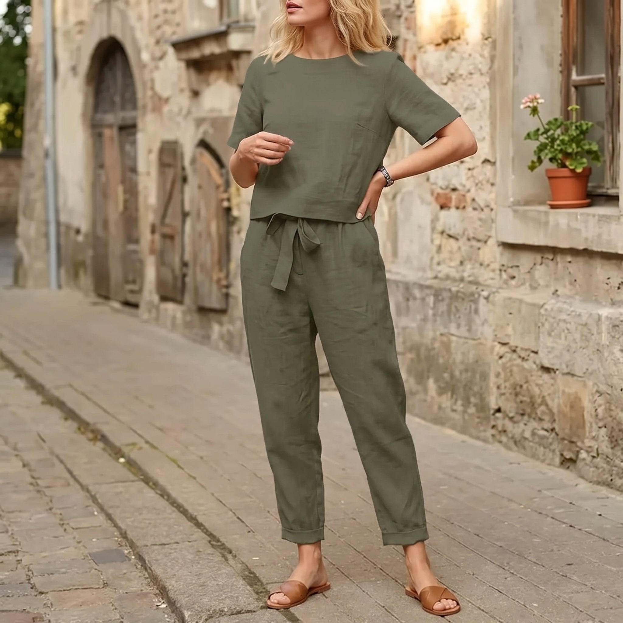 Phoebe - Women's Summer Short Sleeve Straight Leg Co-ord Set