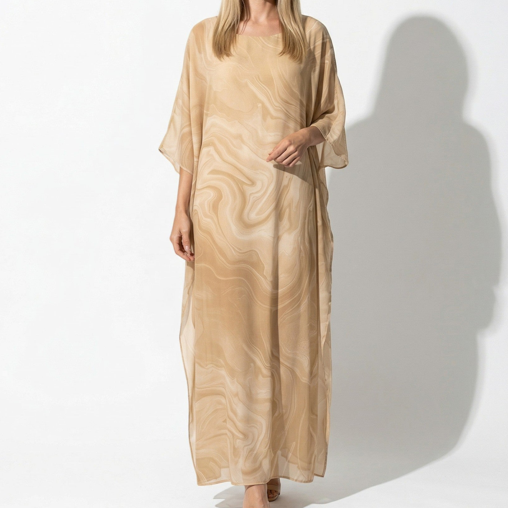 Lara - Women's Relaxed Fit Summer Marble Print Maxi Dress