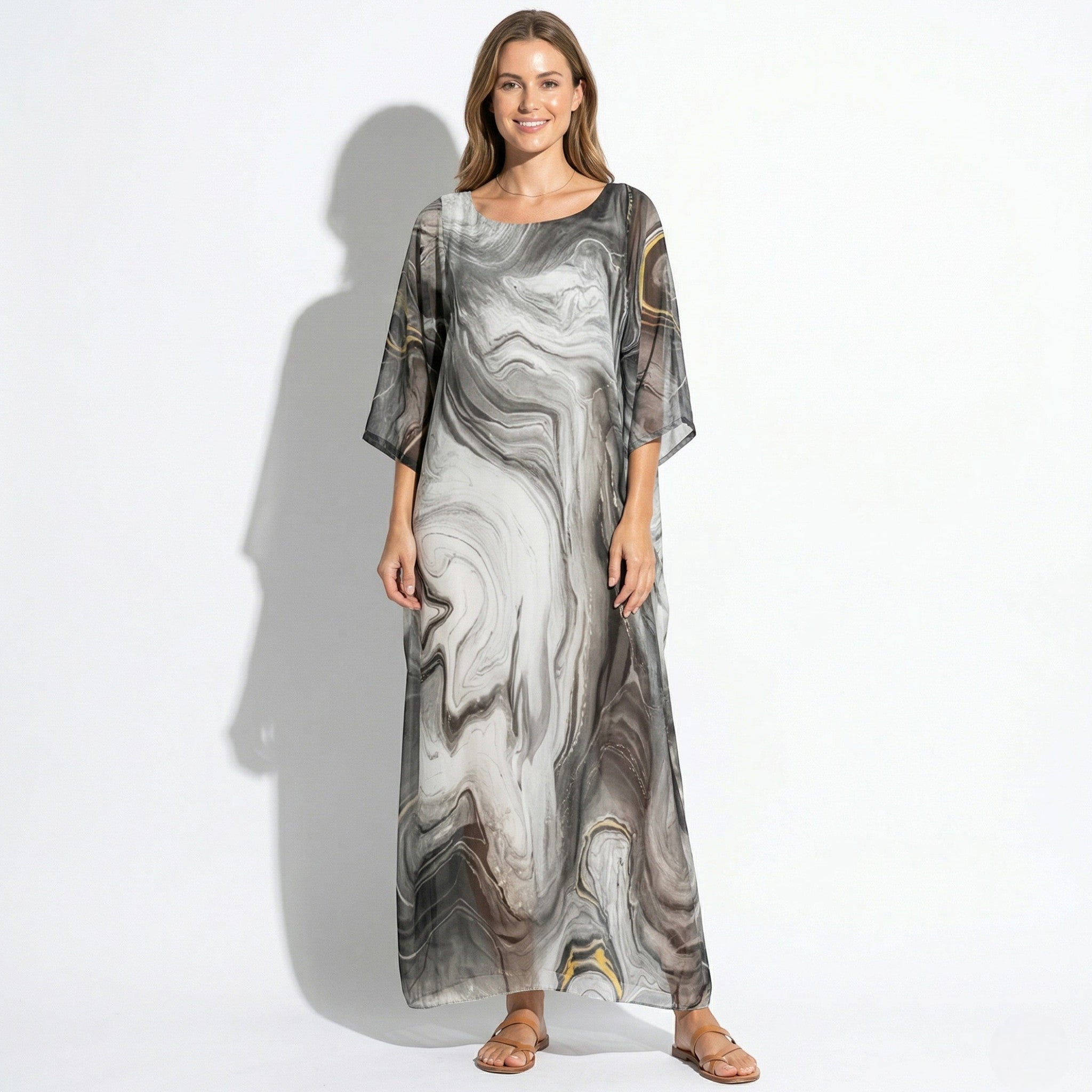 Lara - Women's Relaxed Fit Summer Marble Print Maxi Dress