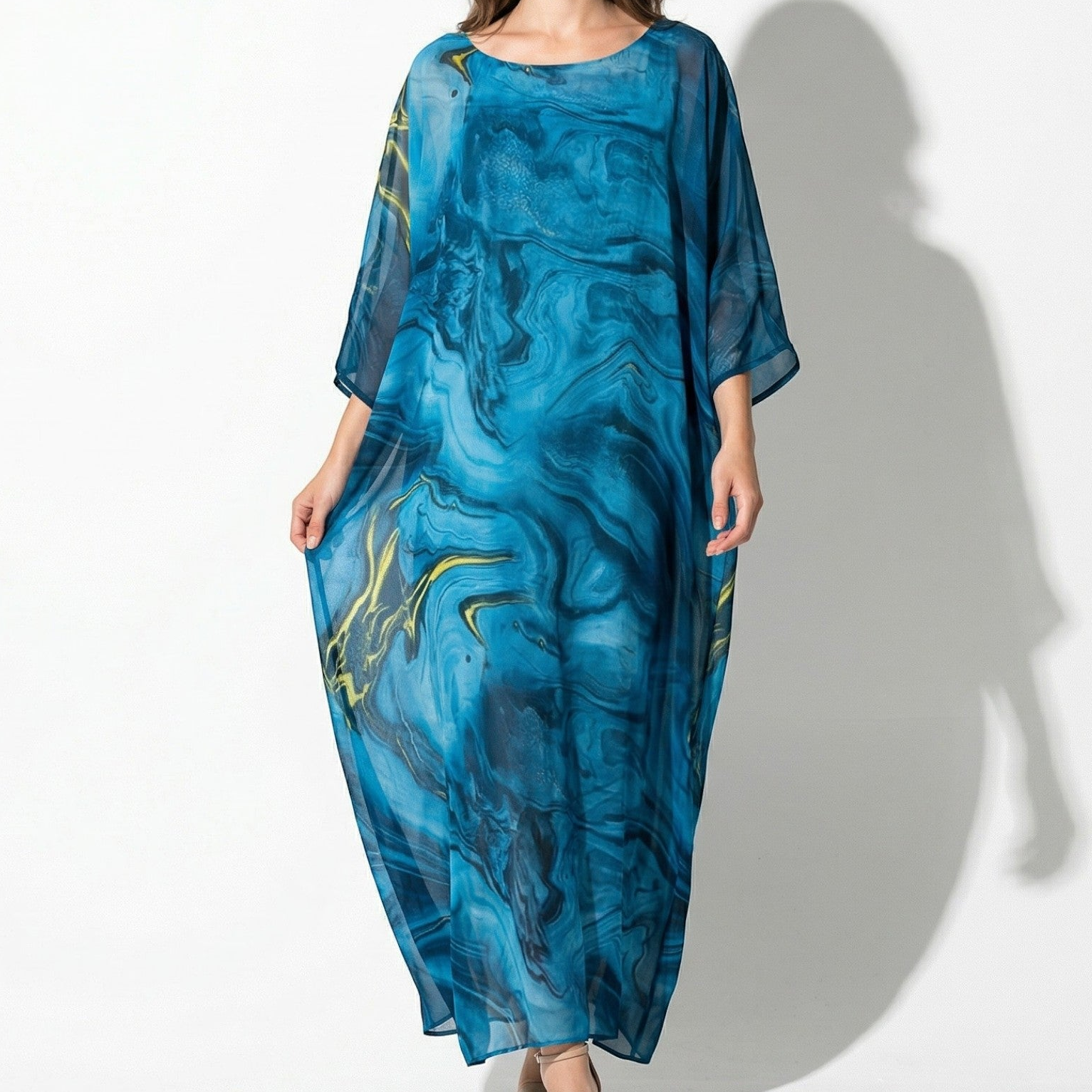 Lara - Women's Relaxed Fit Summer Marble Print Maxi Dress