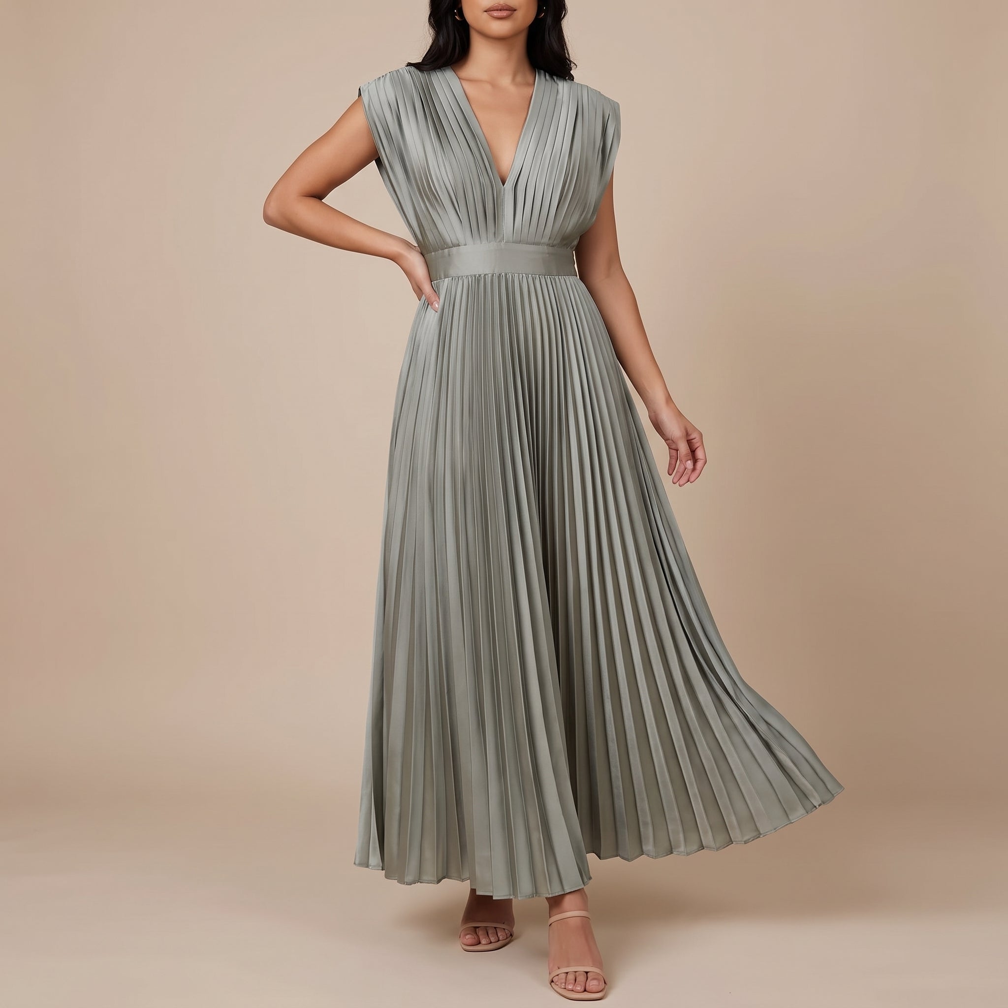 Johanna – Women's Evening Batwing Sleeve Pleated Maxi Dress