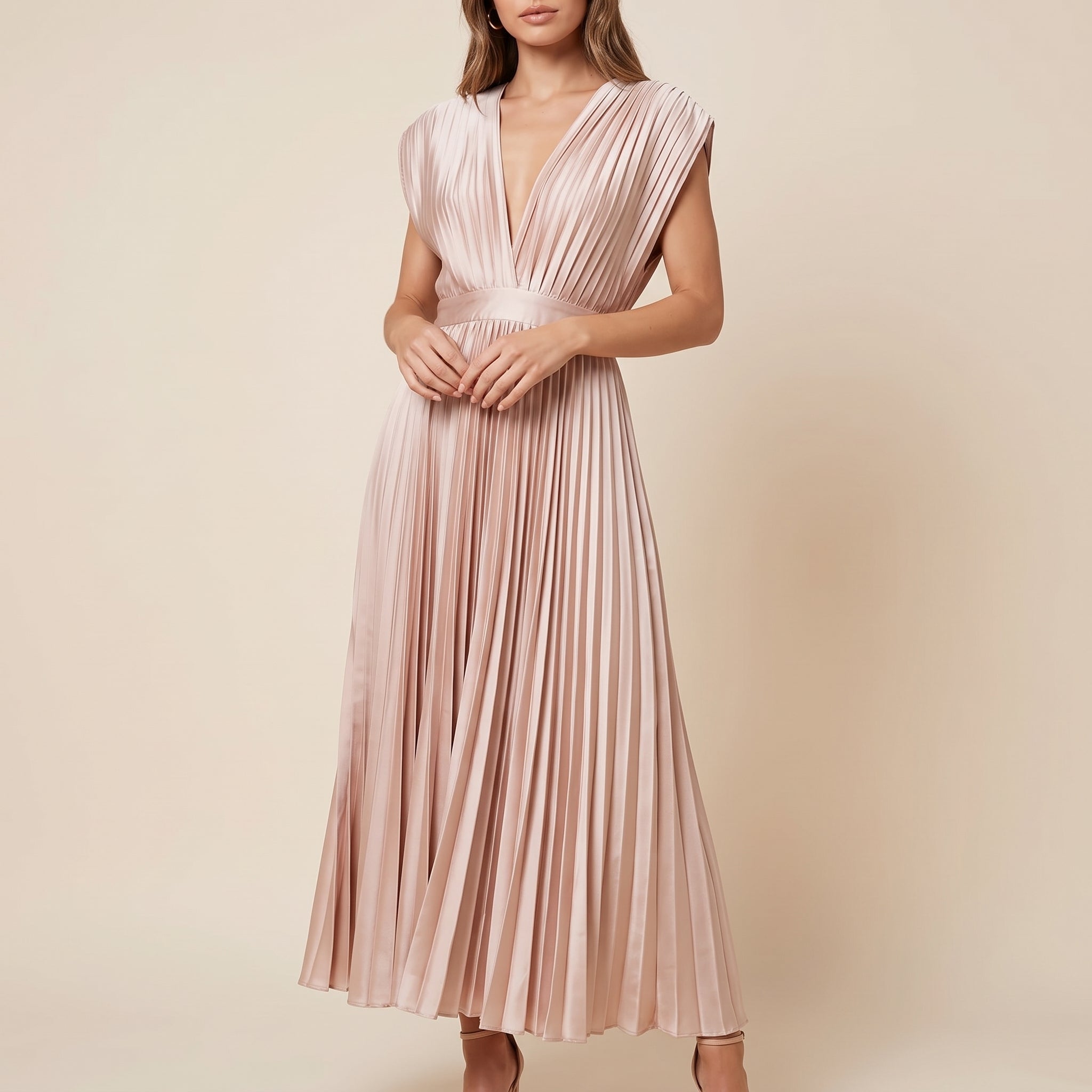 Johanna – Women's Evening Batwing Sleeve Pleated Maxi Dress