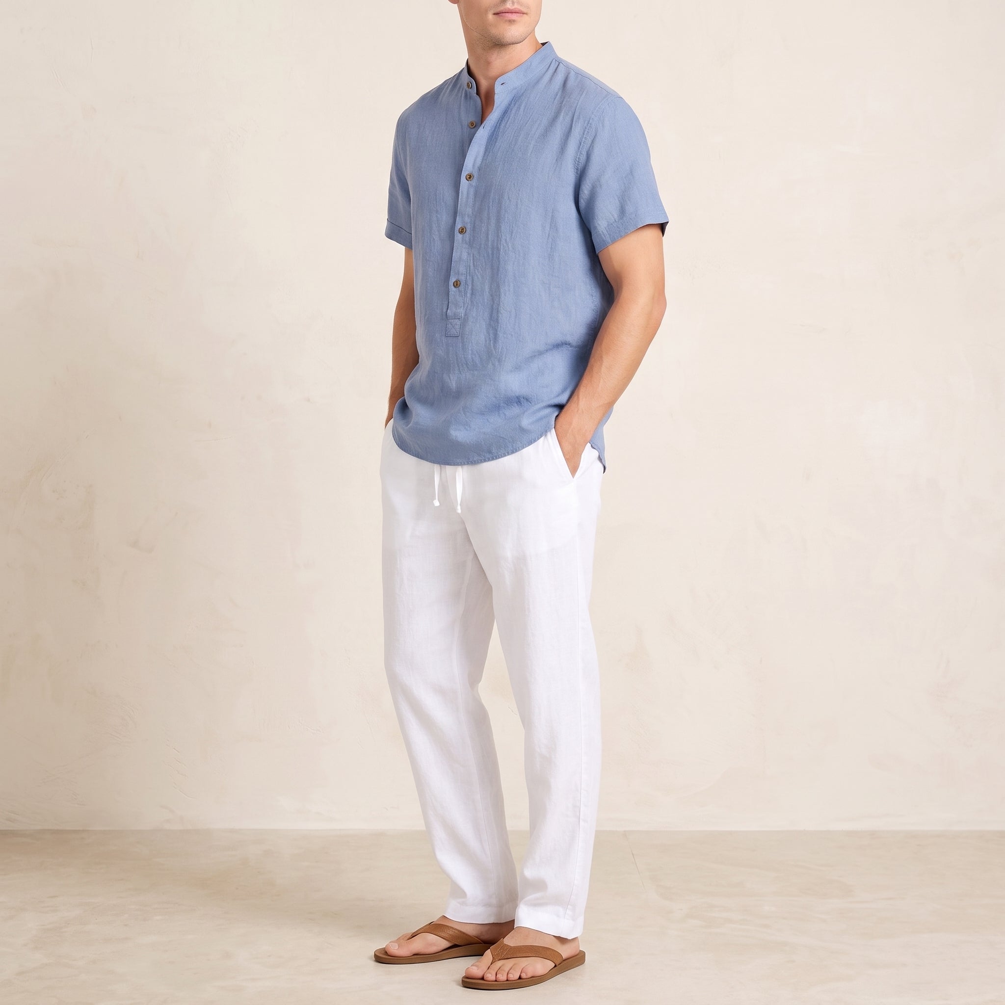 Oliver - Men's Summer Mandarin Collar Button Placket Co-ord Set
