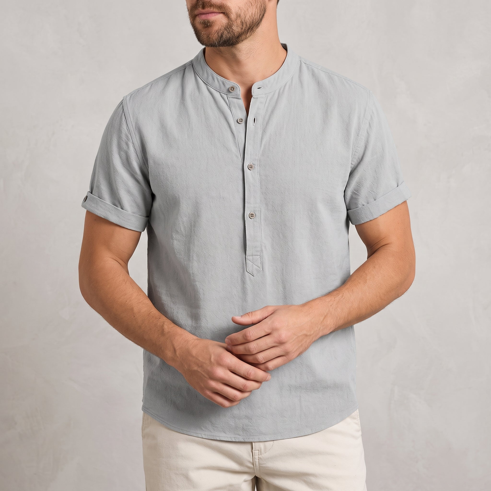 Arthur - Men's Summer Grandad Collar Short Sleeve Shirt