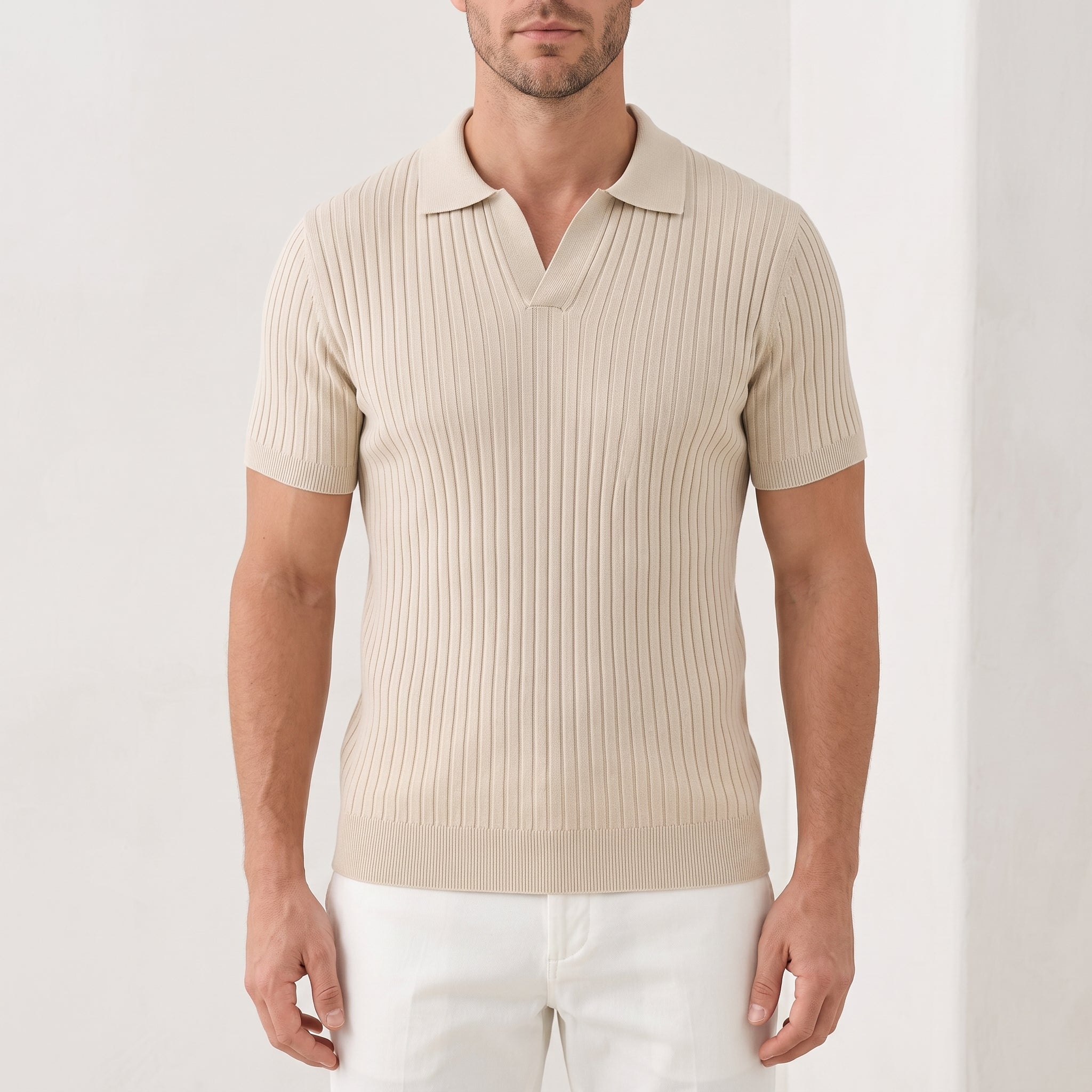 James - Men's Summer Ribbed Collar Short Sleeve Polo Shirt