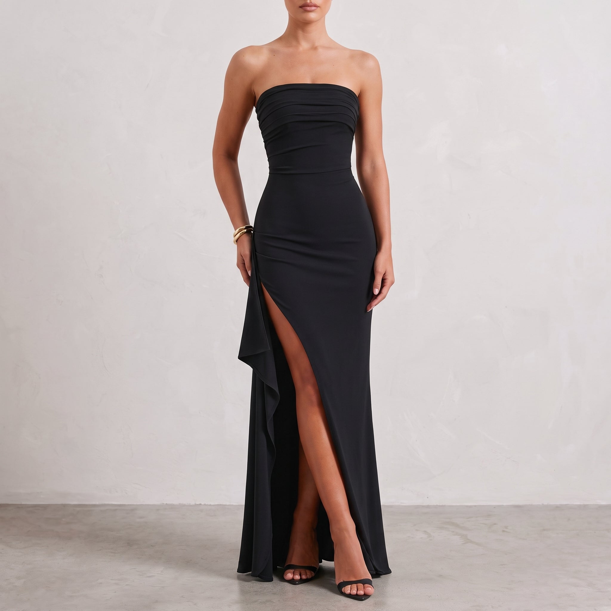 Anina - Women's Evening Draped Ruffle Split Maxi Dress