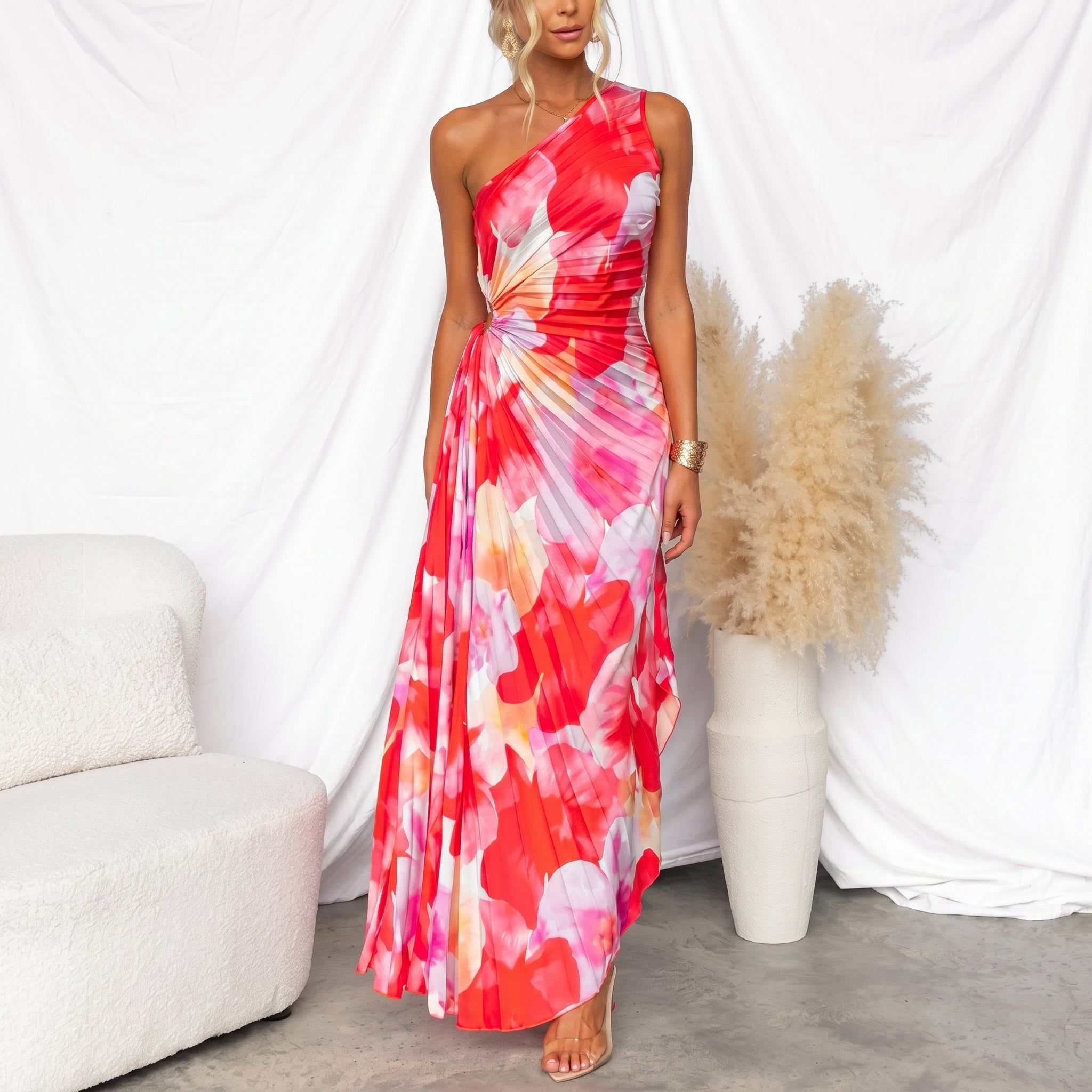 Serena - Women's Summer Floral One-Shoulder Maxi Dress