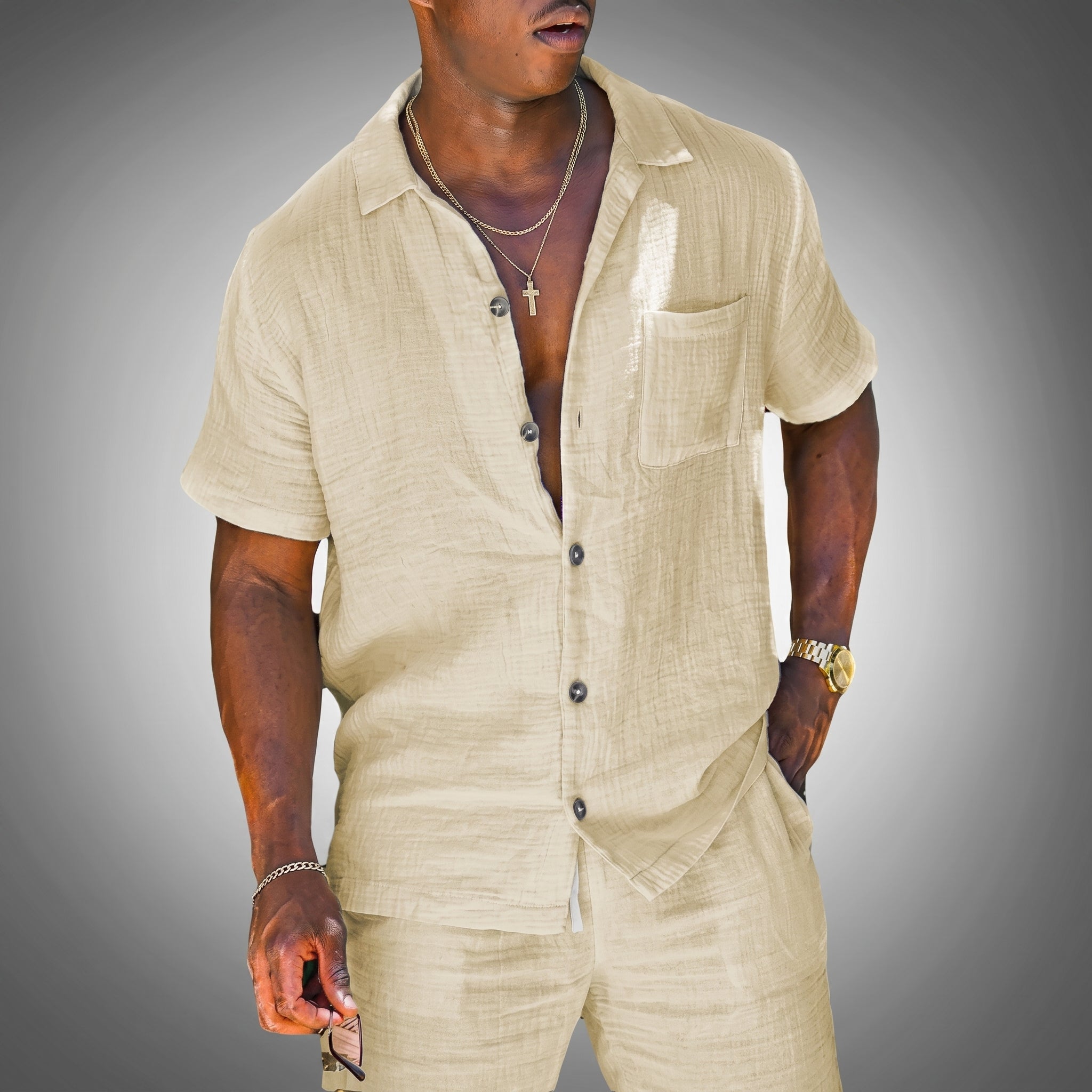 Arthur - Men's Summer Button-Down Shirt Co-ord Set