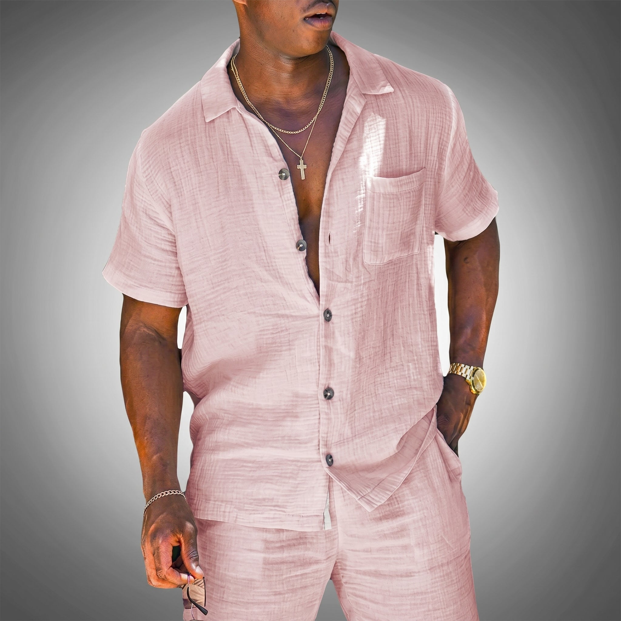 Arthur - Men's Summer Button-Down Shirt Co-ord Set