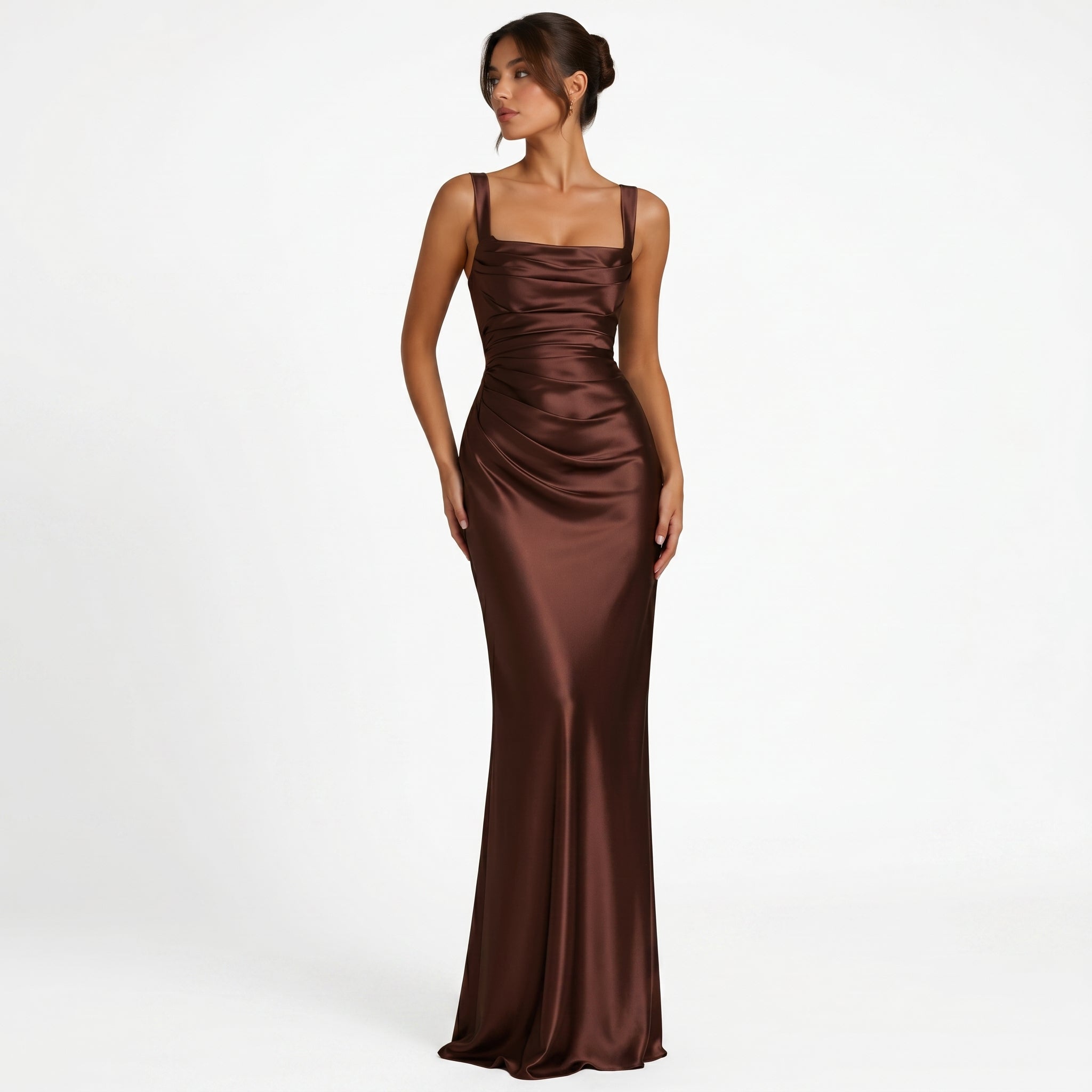 Sofia - Women's Evening Ruched Square Neck Maxi Dress