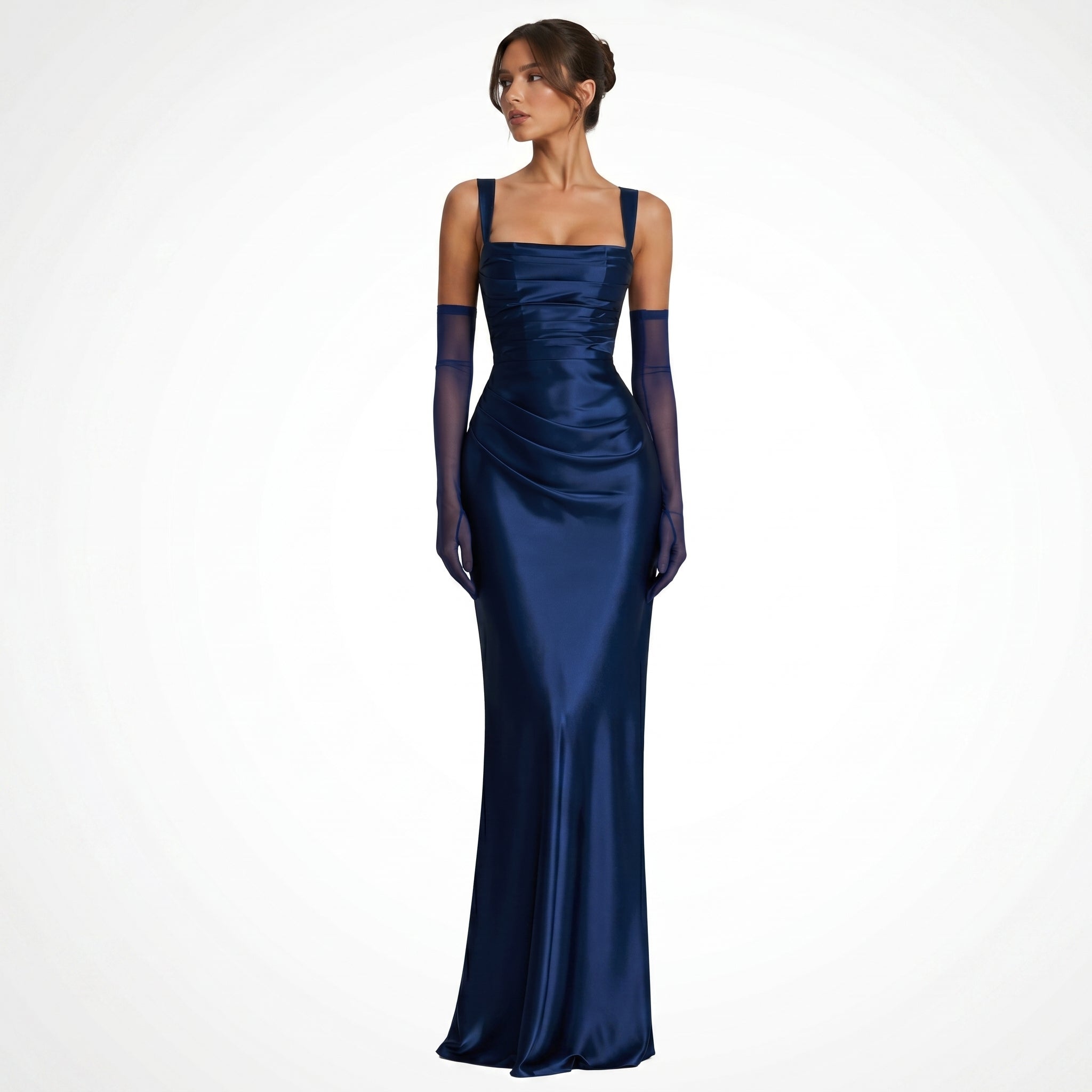 Sofia - Women's Evening Ruched Square Neck Maxi Dress