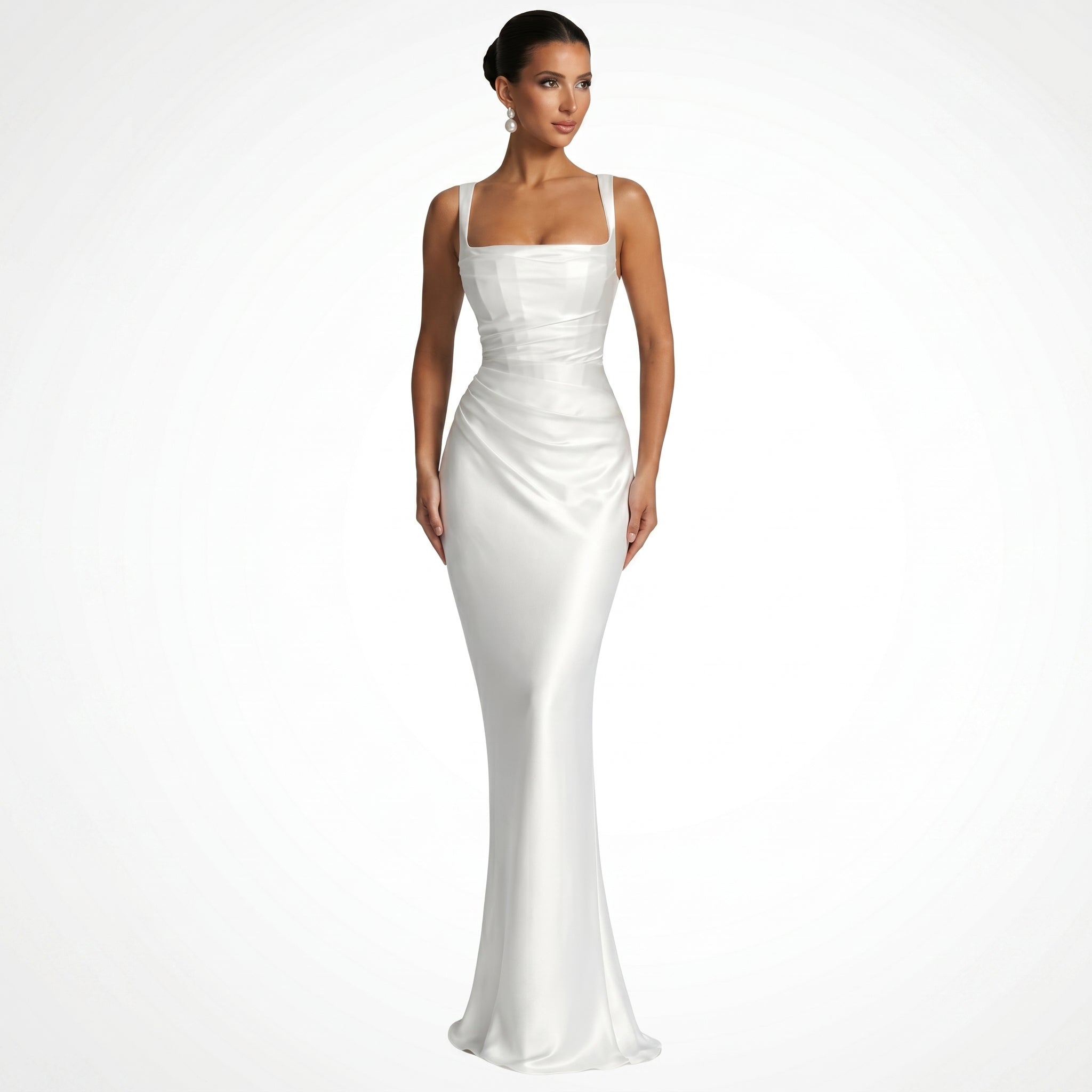 Sofia - Women's Evening Ruched Square Neck Maxi Dress