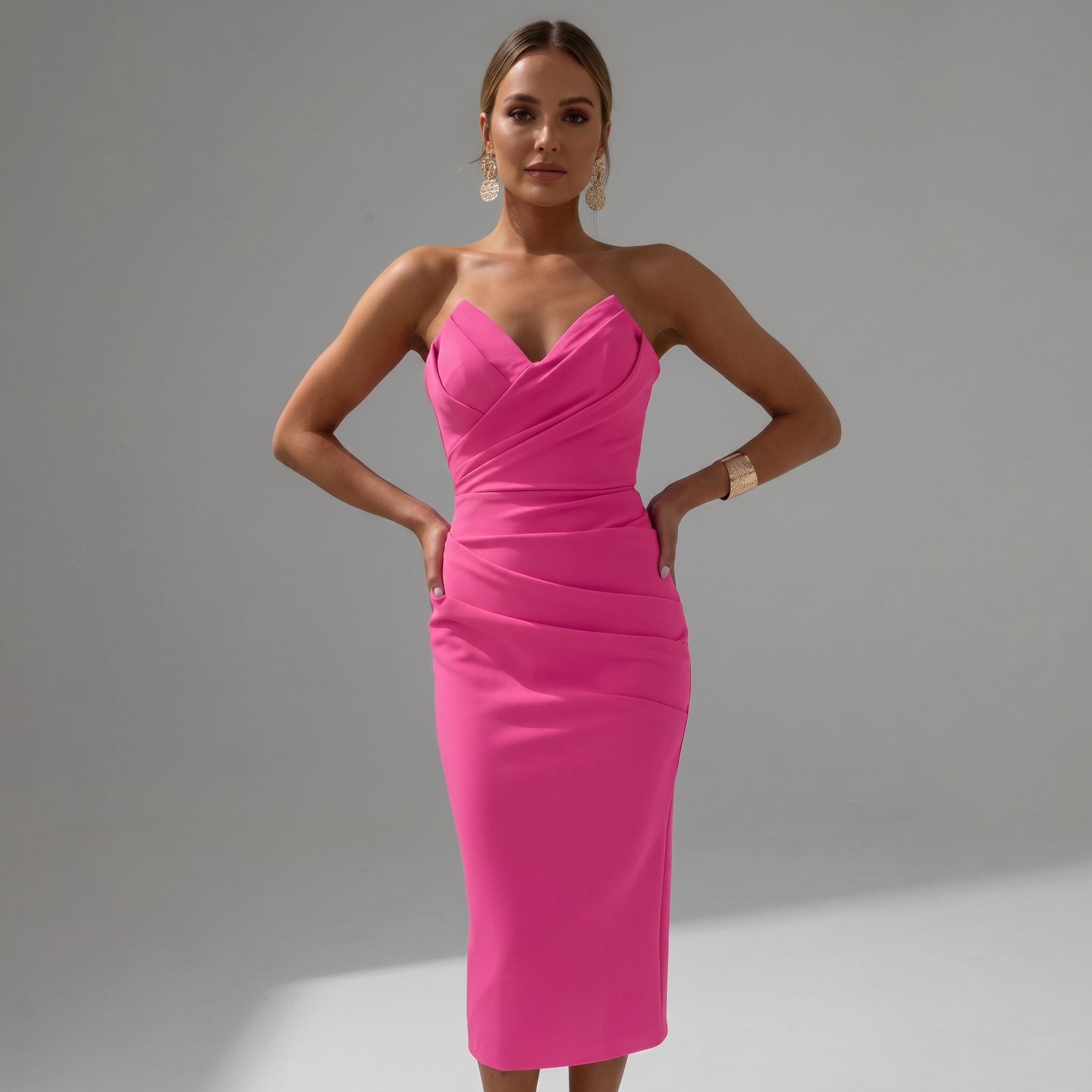 Isla - Women's Party Ruched Bodycon Midi Dress