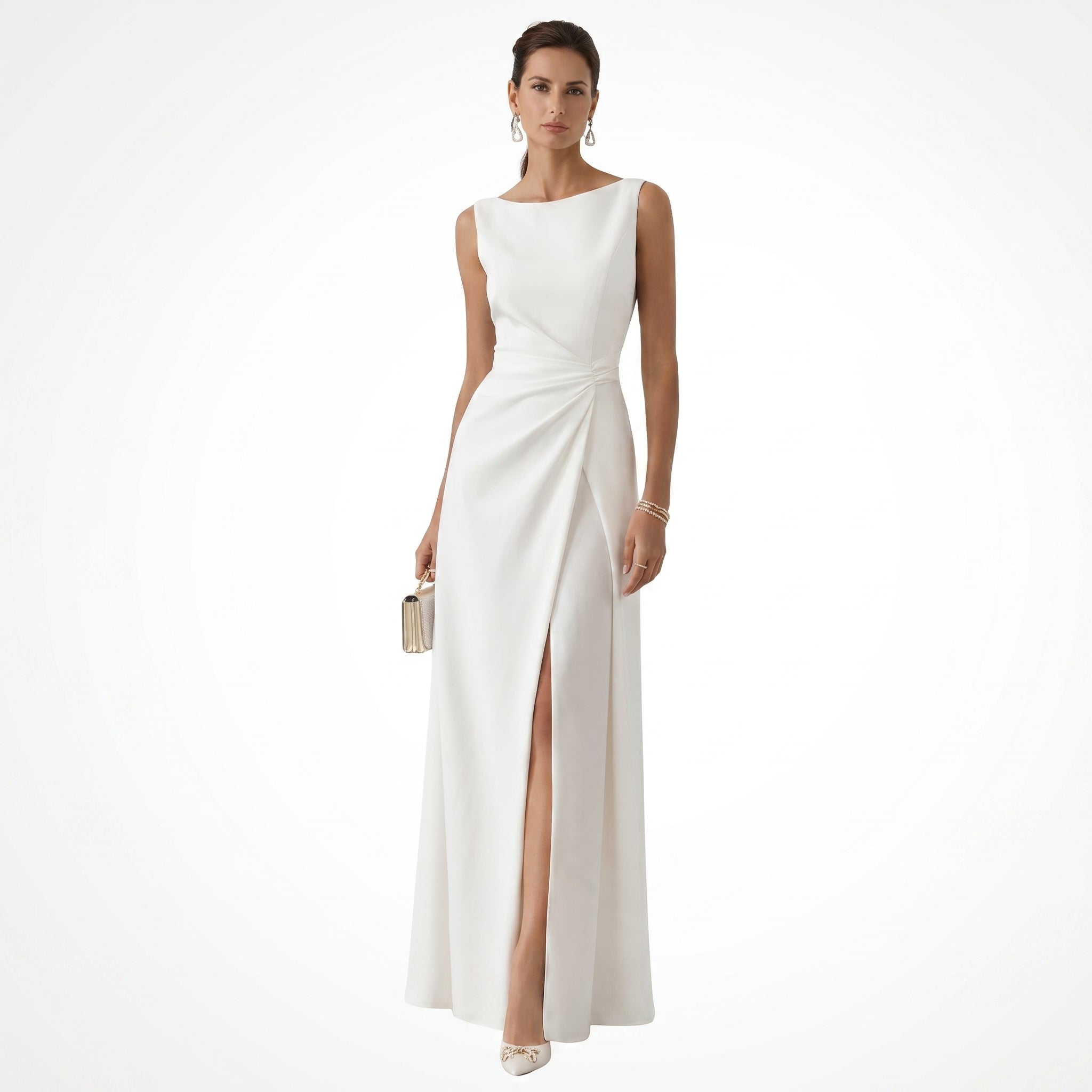 Elena - Women's Evening Draped Side Split Maxi Dress