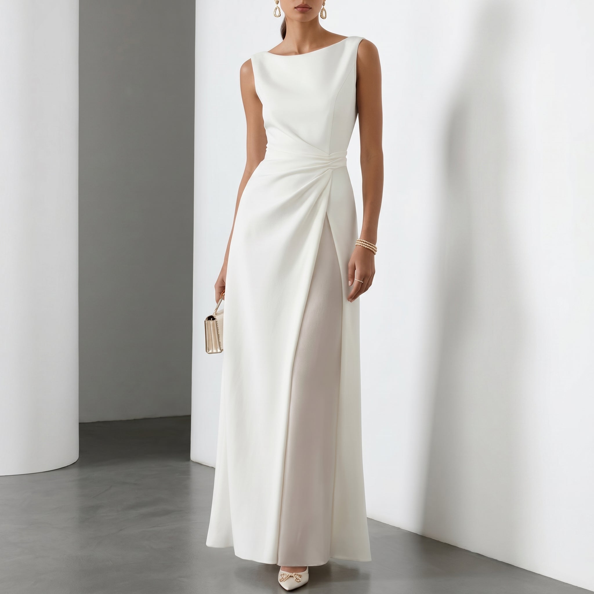 Elena - Women's Evening Draped Side Split Maxi Dress