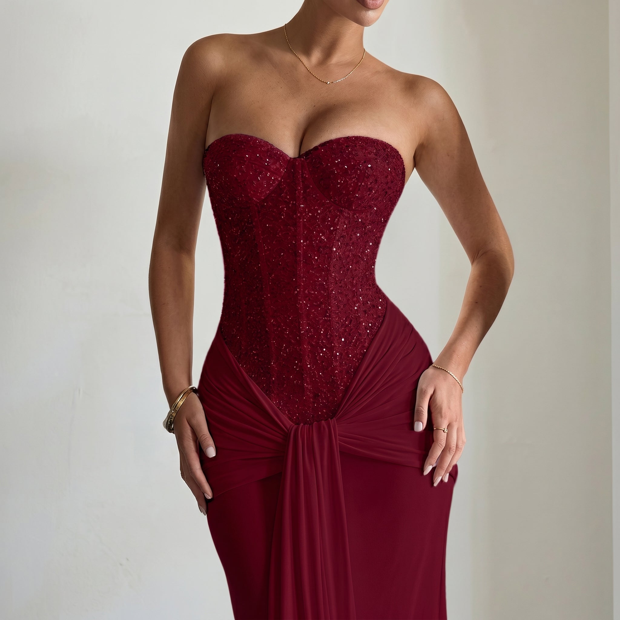 Rosa - Women's Evening Lace Corset Maxi Dress