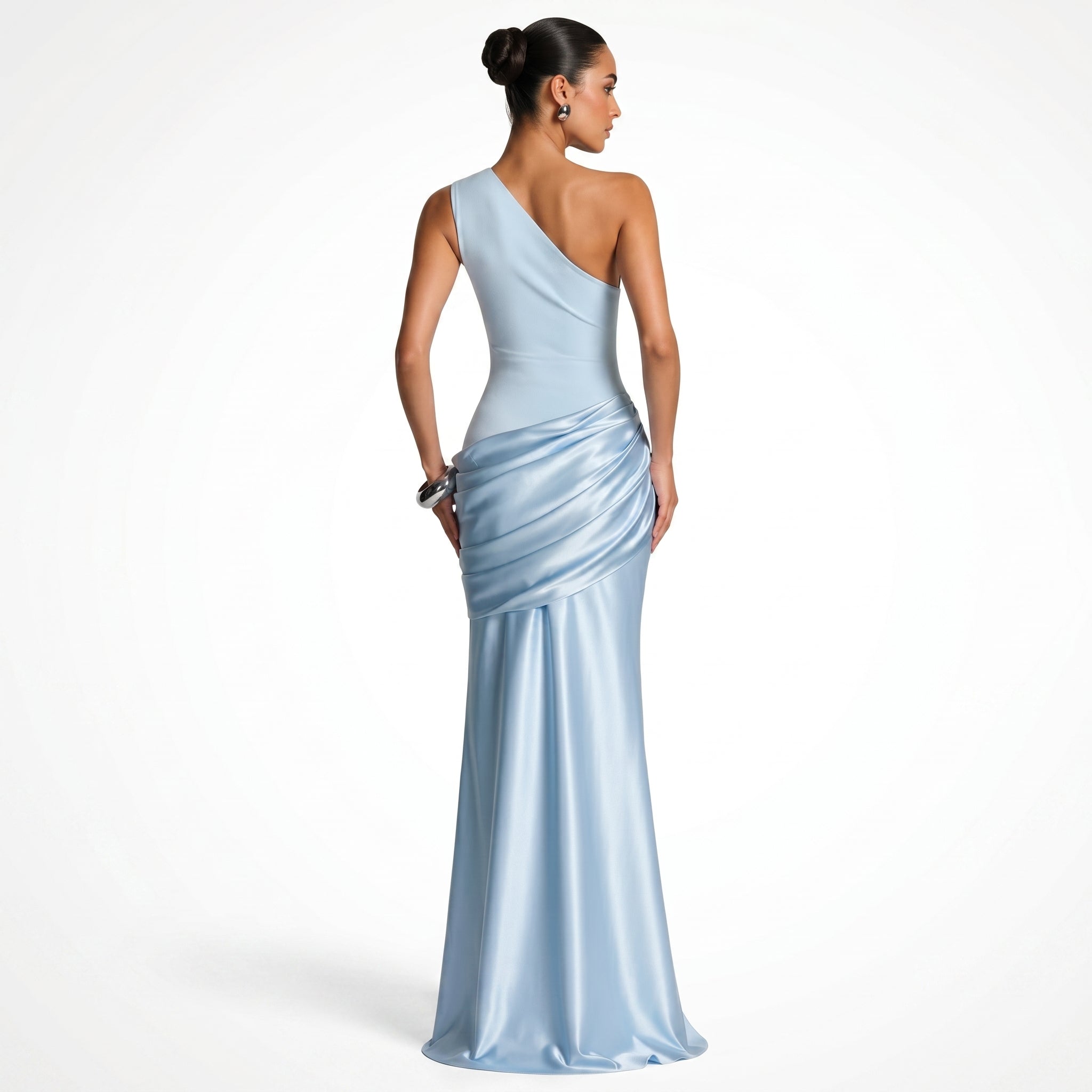 Sofia - Women's One Shoulder Ruched Evening Maxi Dress