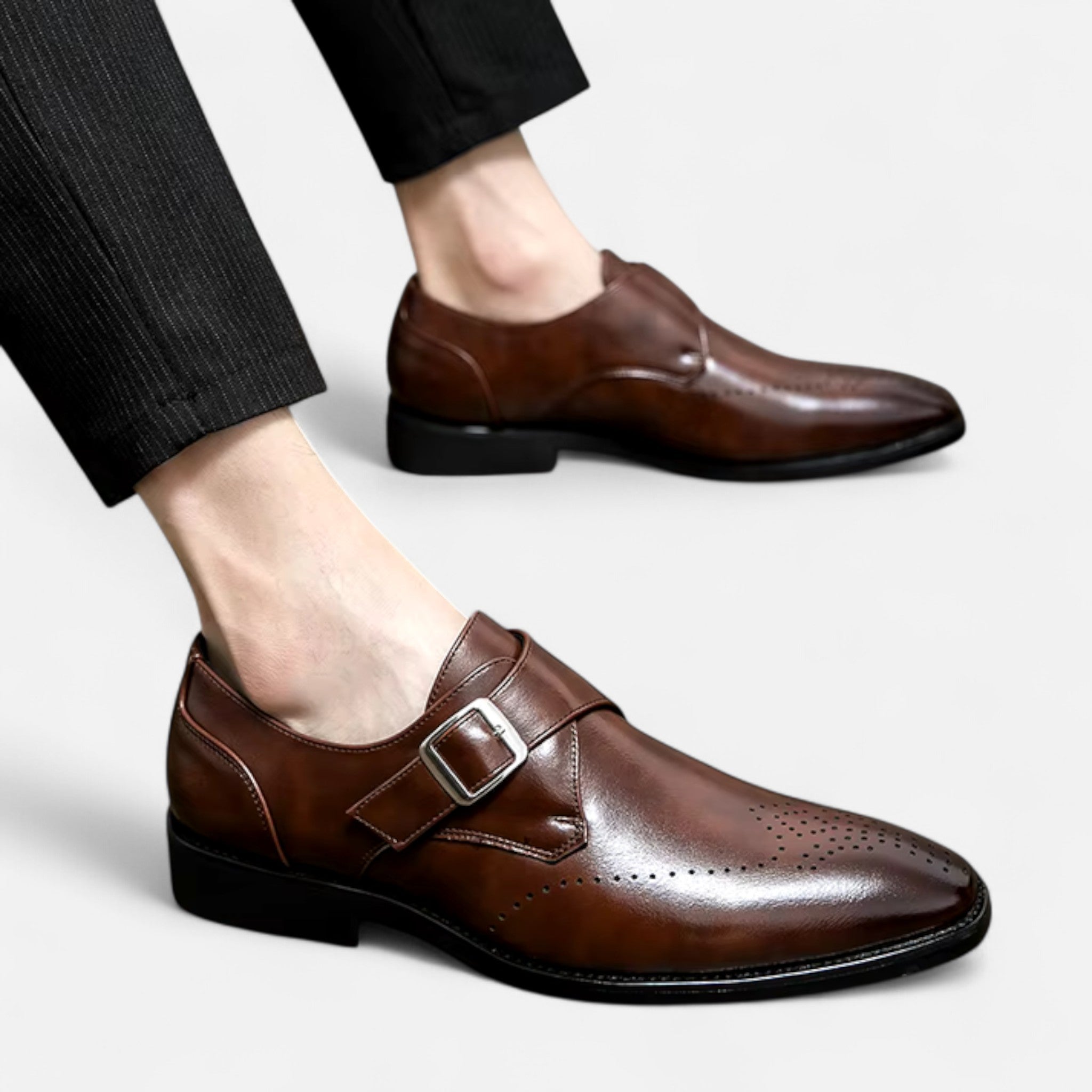 James - Men's Formal Monk Strap Brogue Wedding Dress Shoes