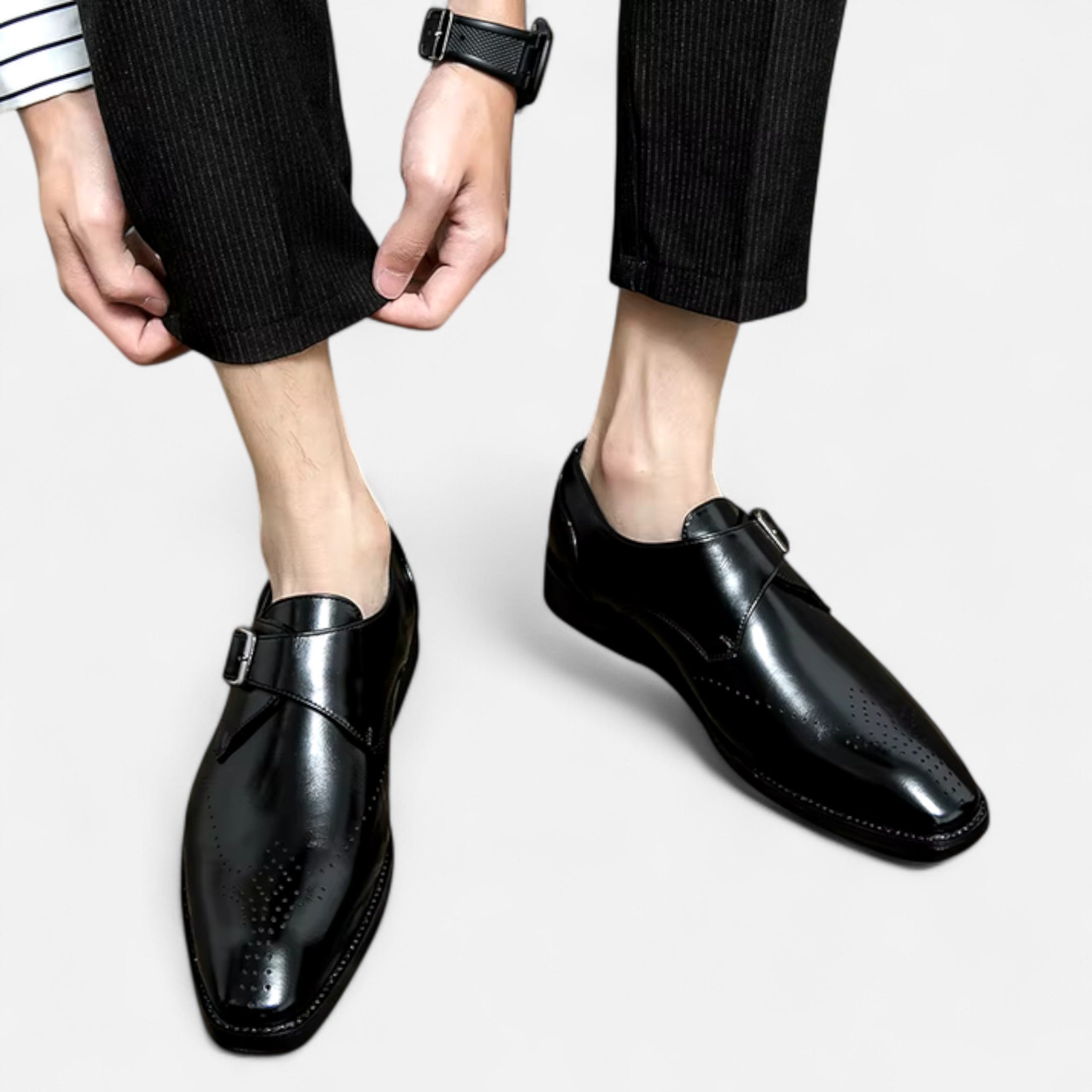 James - Men's Formal Monk Strap Brogue Wedding Dress Shoes