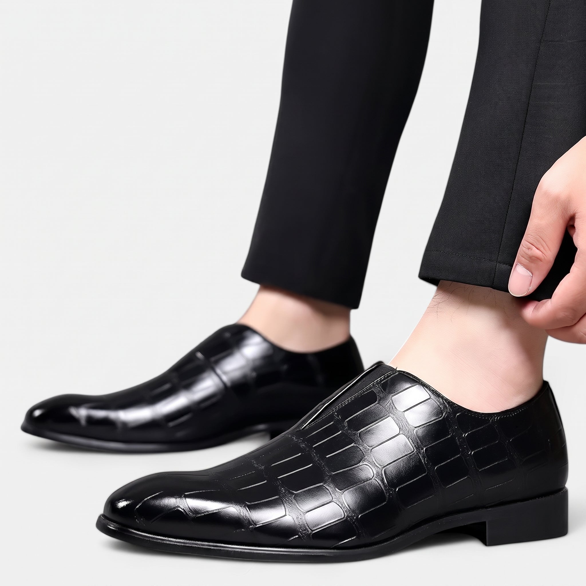Oliver - Men's Croc Embossed Pointed Toe Wedding Shoes