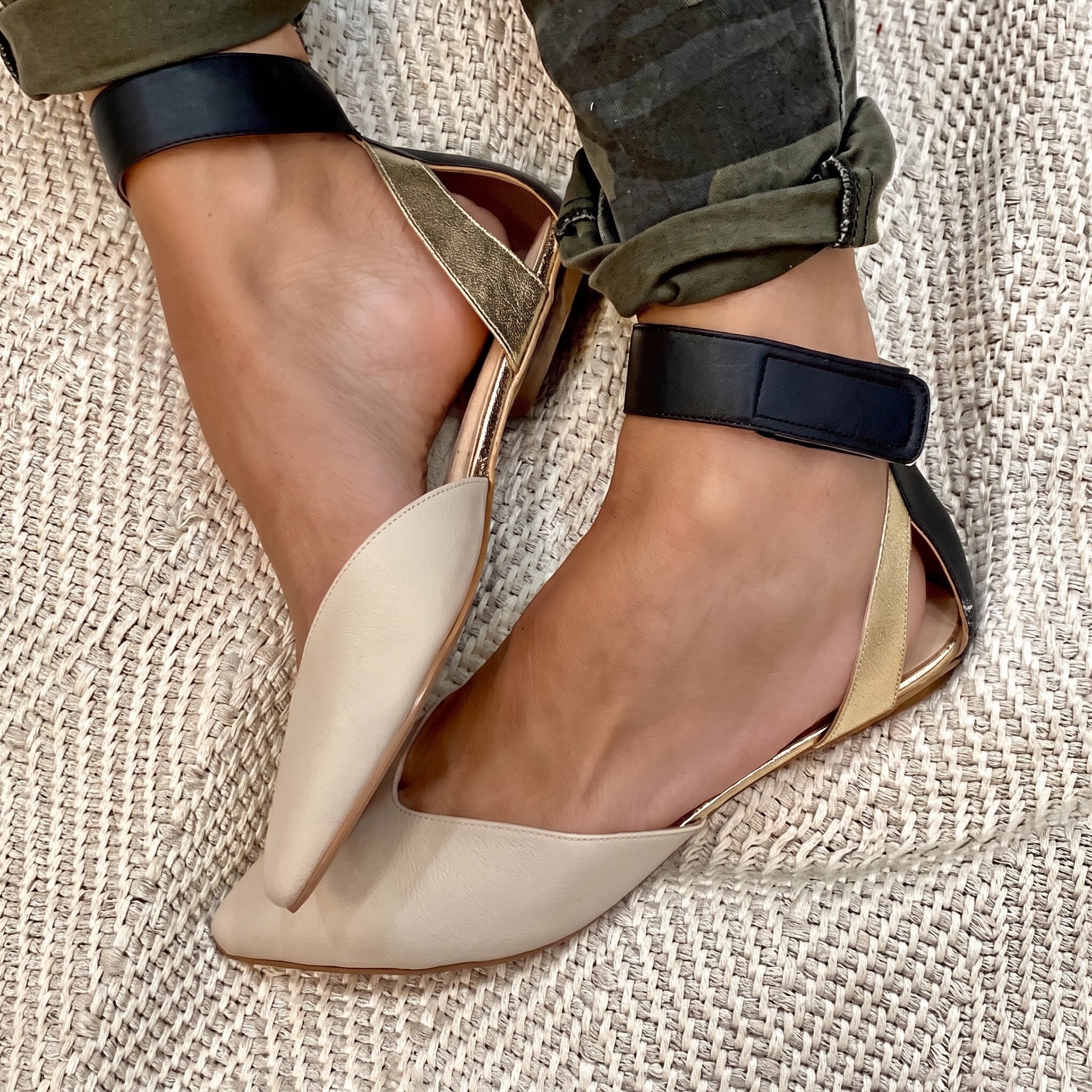 Daisy - Women's Colour Block D'Orsay Flats with Ankle Strap