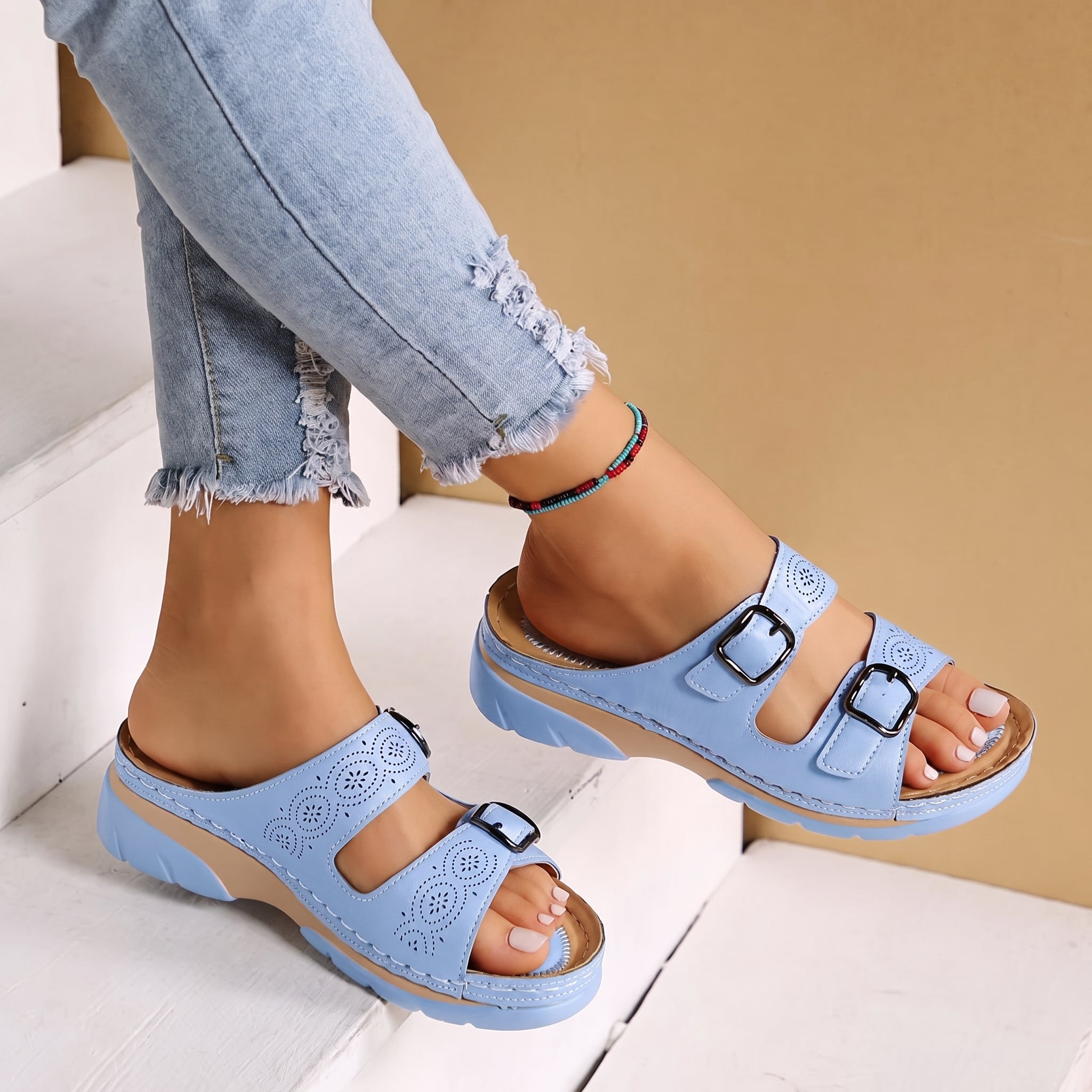Alice - Women's Orthopaedic Double Buckle Strap Wedge Sandals
