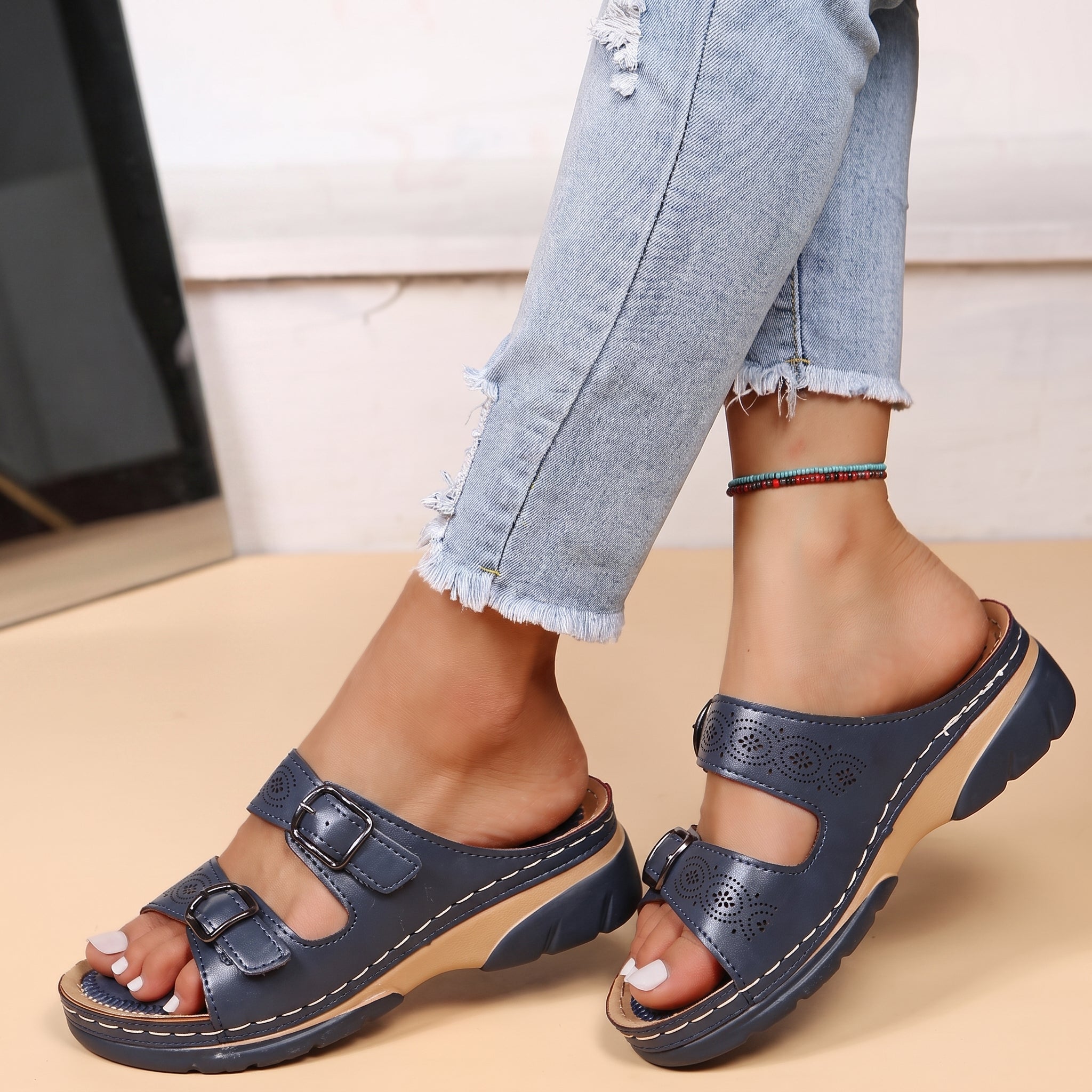 Alice - Women's Orthopaedic Double Buckle Strap Wedge Sandals