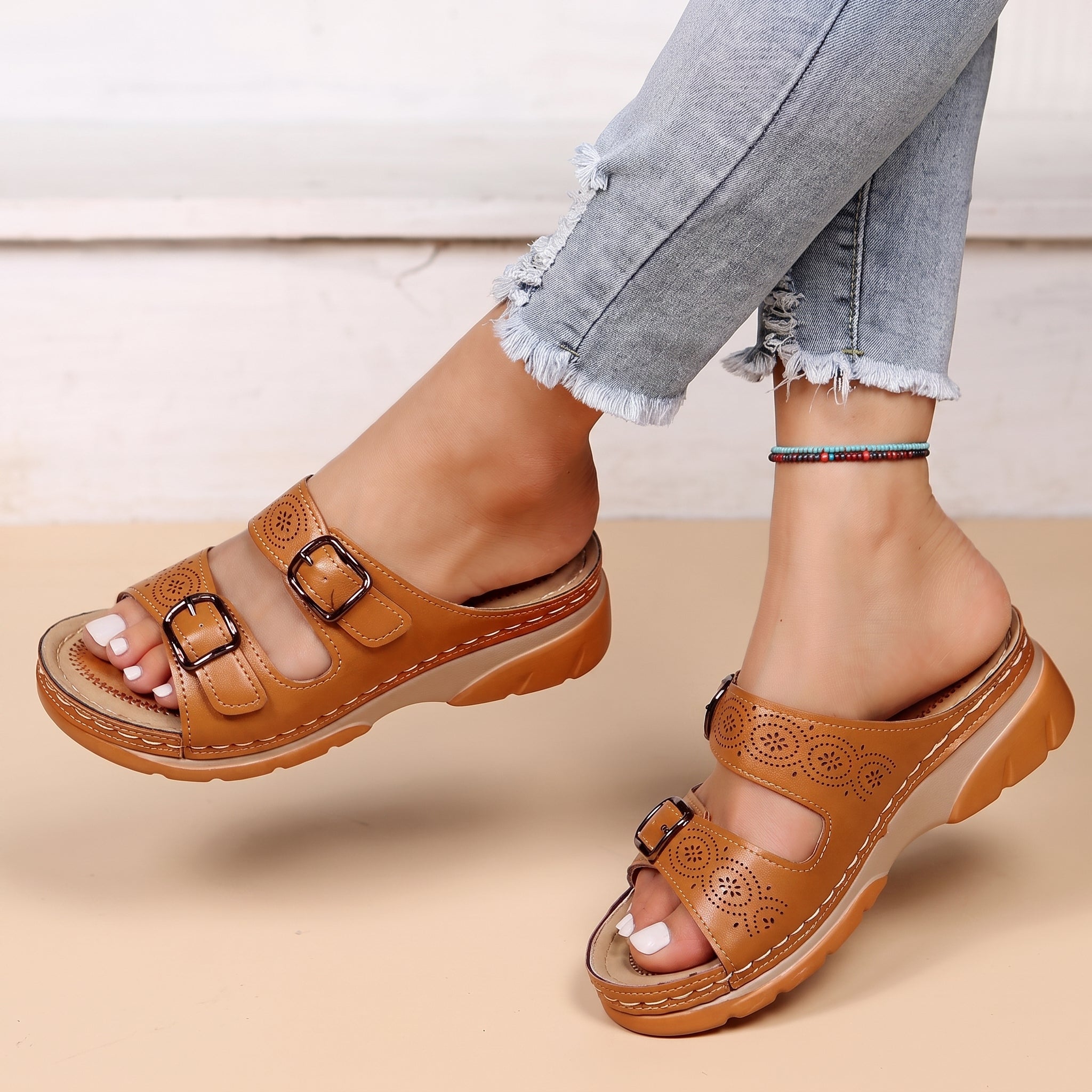 Alice - Women's Orthopaedic Double Buckle Strap Wedge Sandals