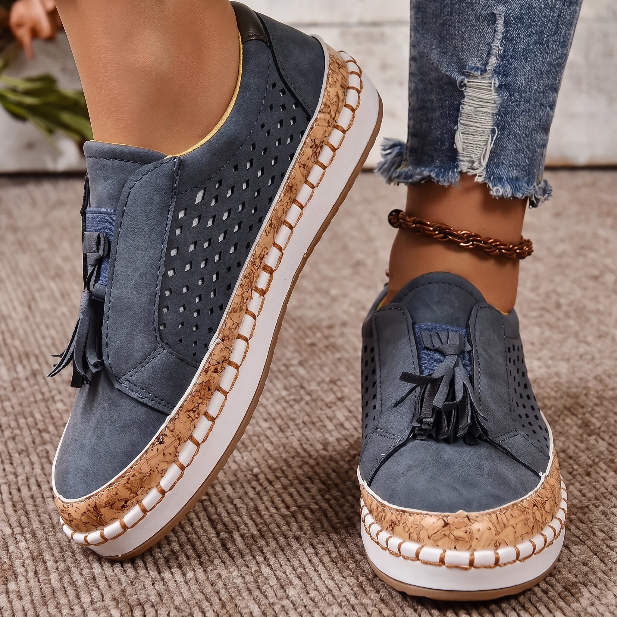 Leonie – Women's Orthopaedic Tassel Detail Slip-On Trainers