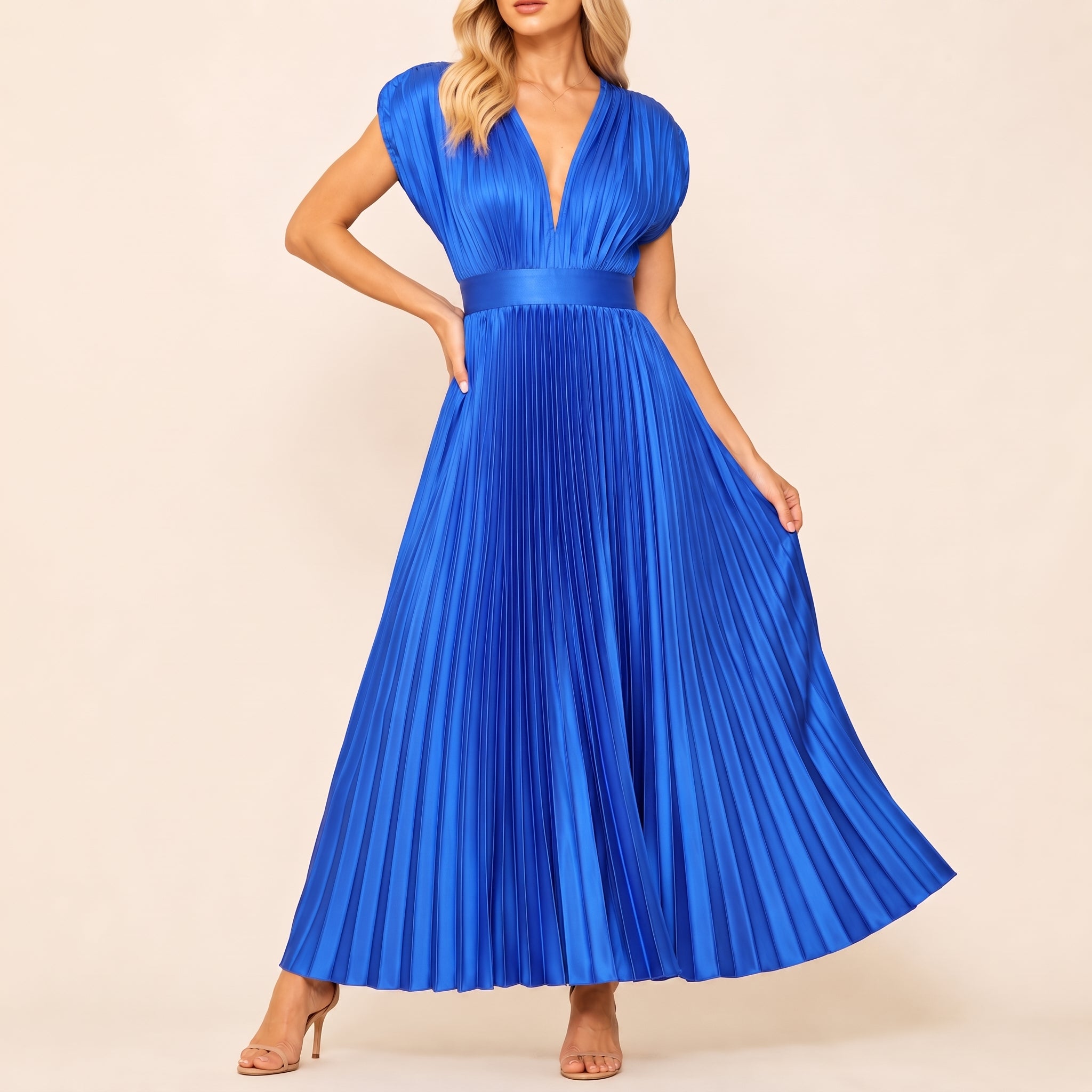 Johanna – Women's Evening Batwing Sleeve Pleated Maxi Dress