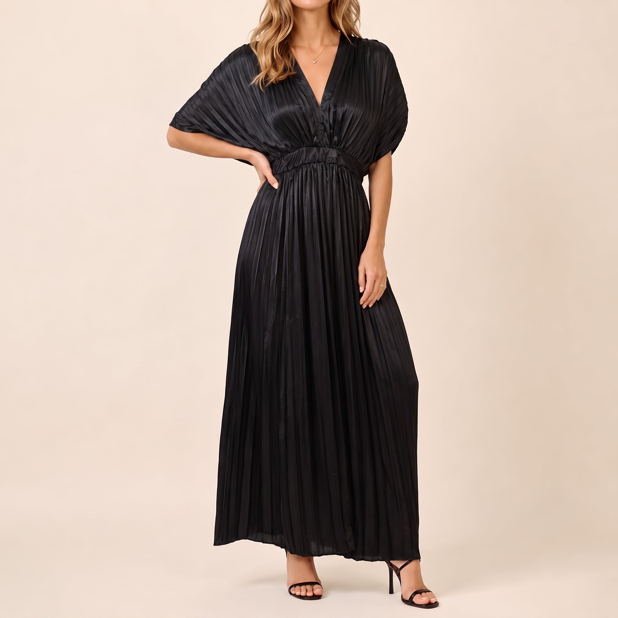 Johanna – Women's Evening Batwing Sleeve Pleated Maxi Dress