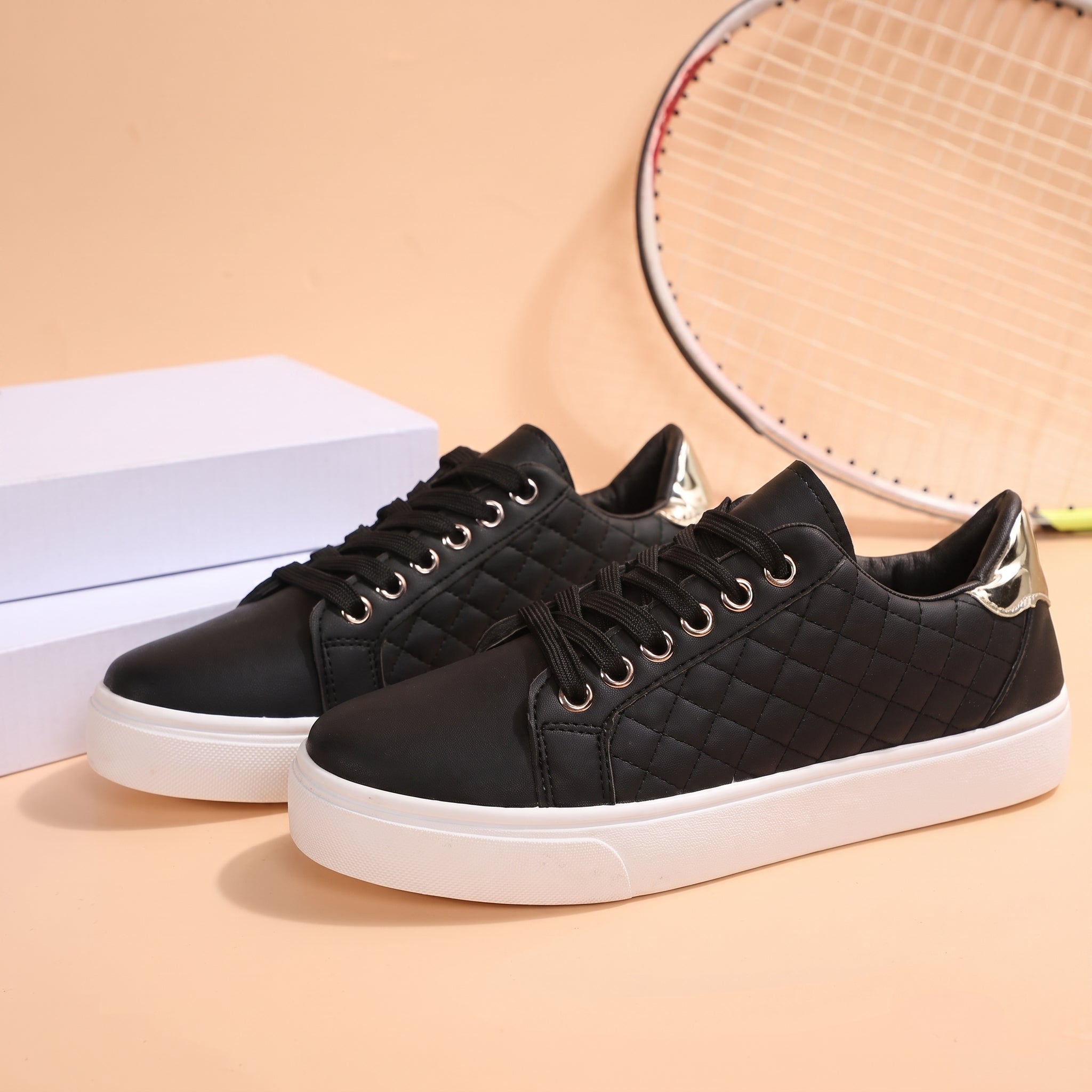 Alice - Women's Orthopaedic Quilted Gold Eyelet Trainers
