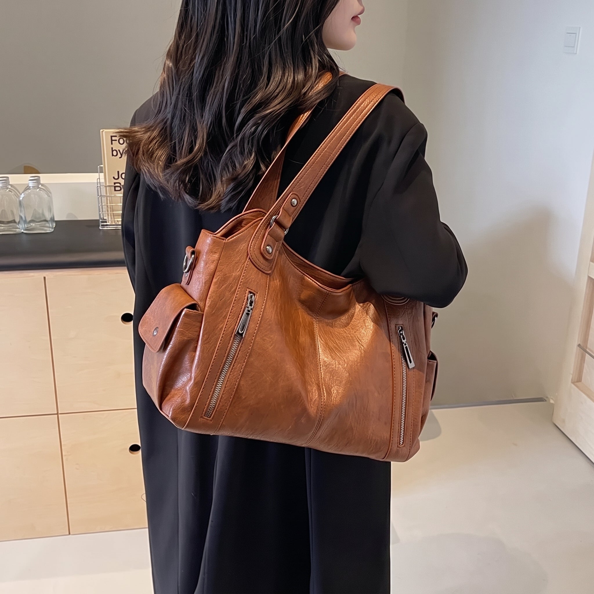 Sophie - Women's Shoulder Bag with Dual Handles and Zip Detail