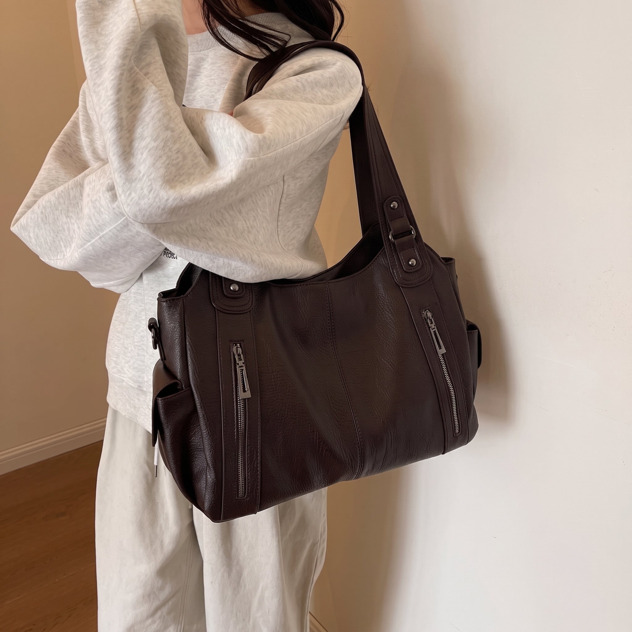Sophie - Women's Shoulder Bag with Dual Handles and Zip Detail