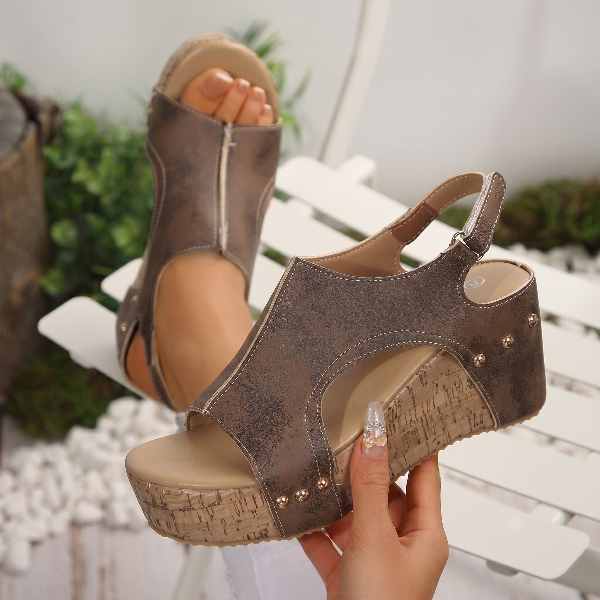 Emma - Women's Cork Wedge Slingback Sandals
